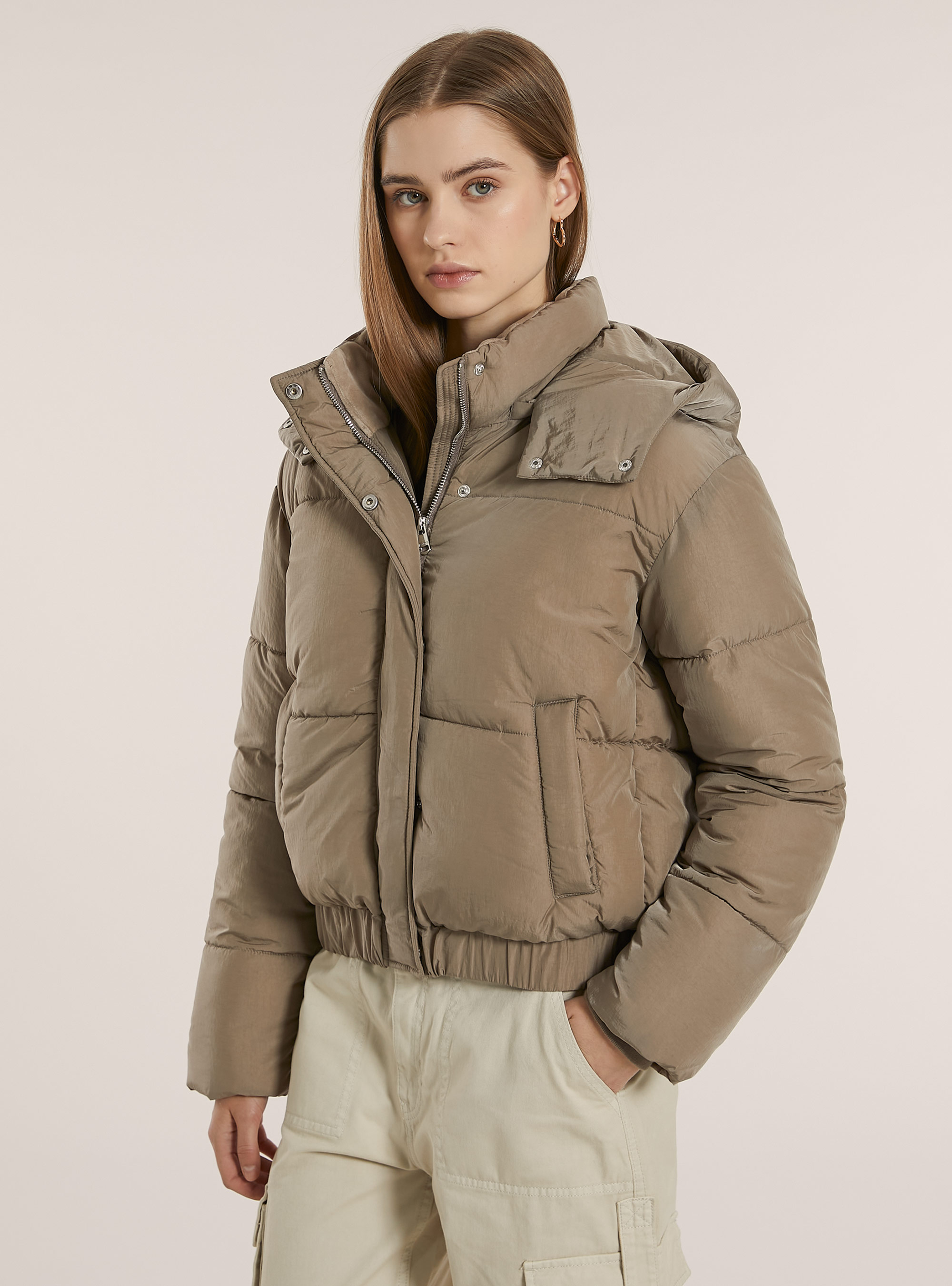 Puffy jacket with removable hood, BG2 BEIGE MEDIUM
