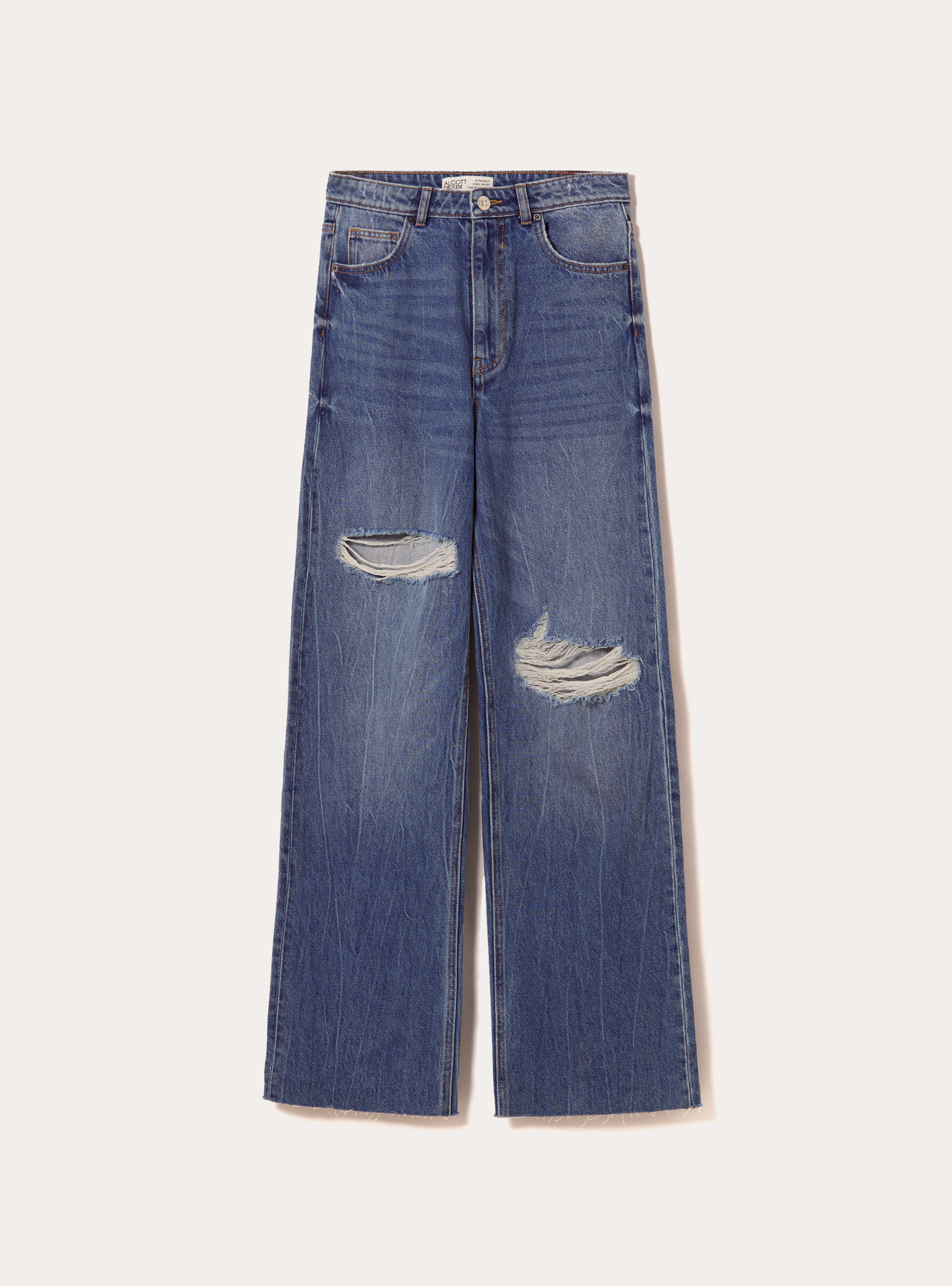 Vaqueros rectos de talle alto, D003 MEDIUM BLUE