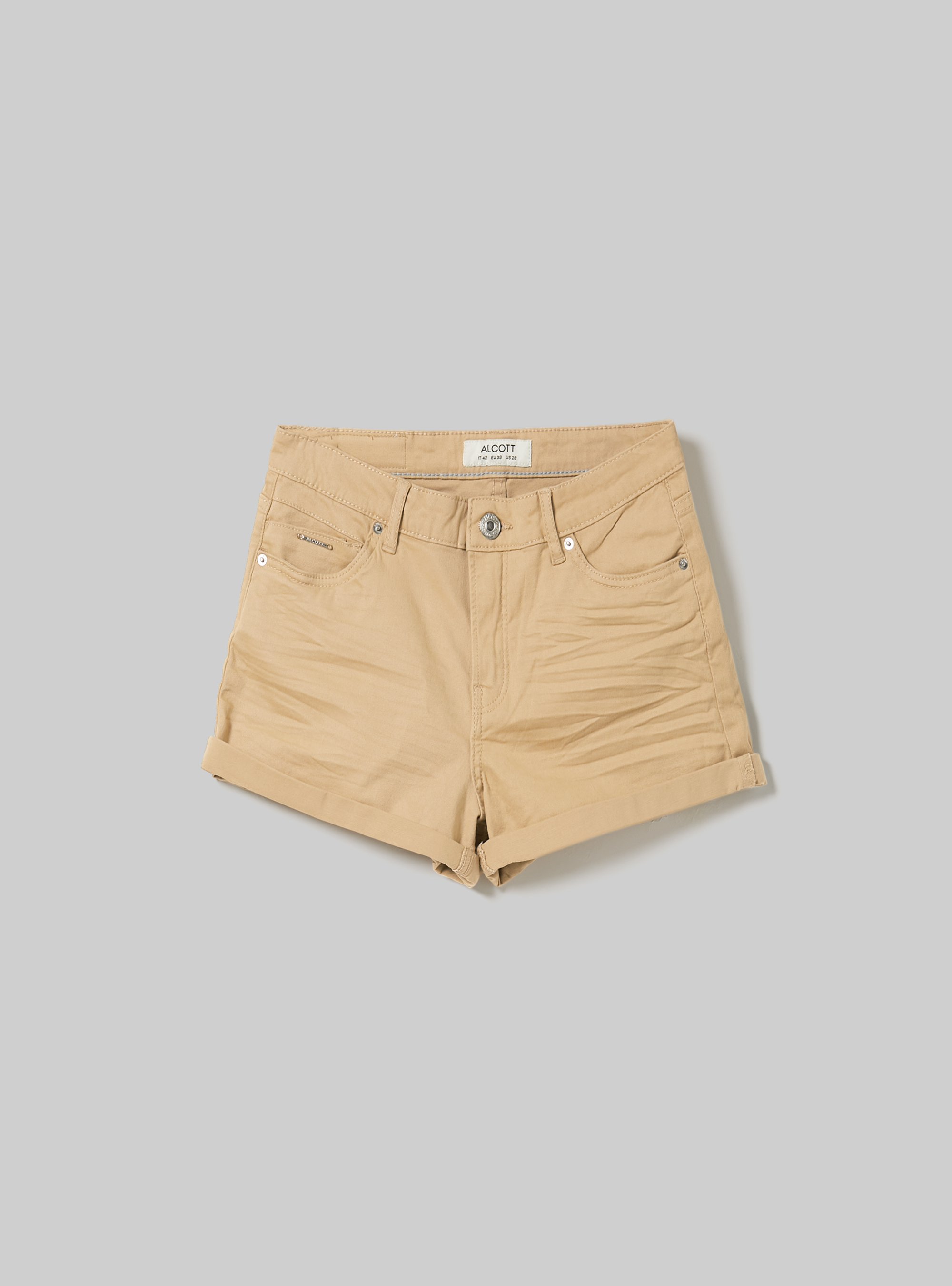 Stretch twill shorts with turn-ups, BG2 BEIGE MEDIUM