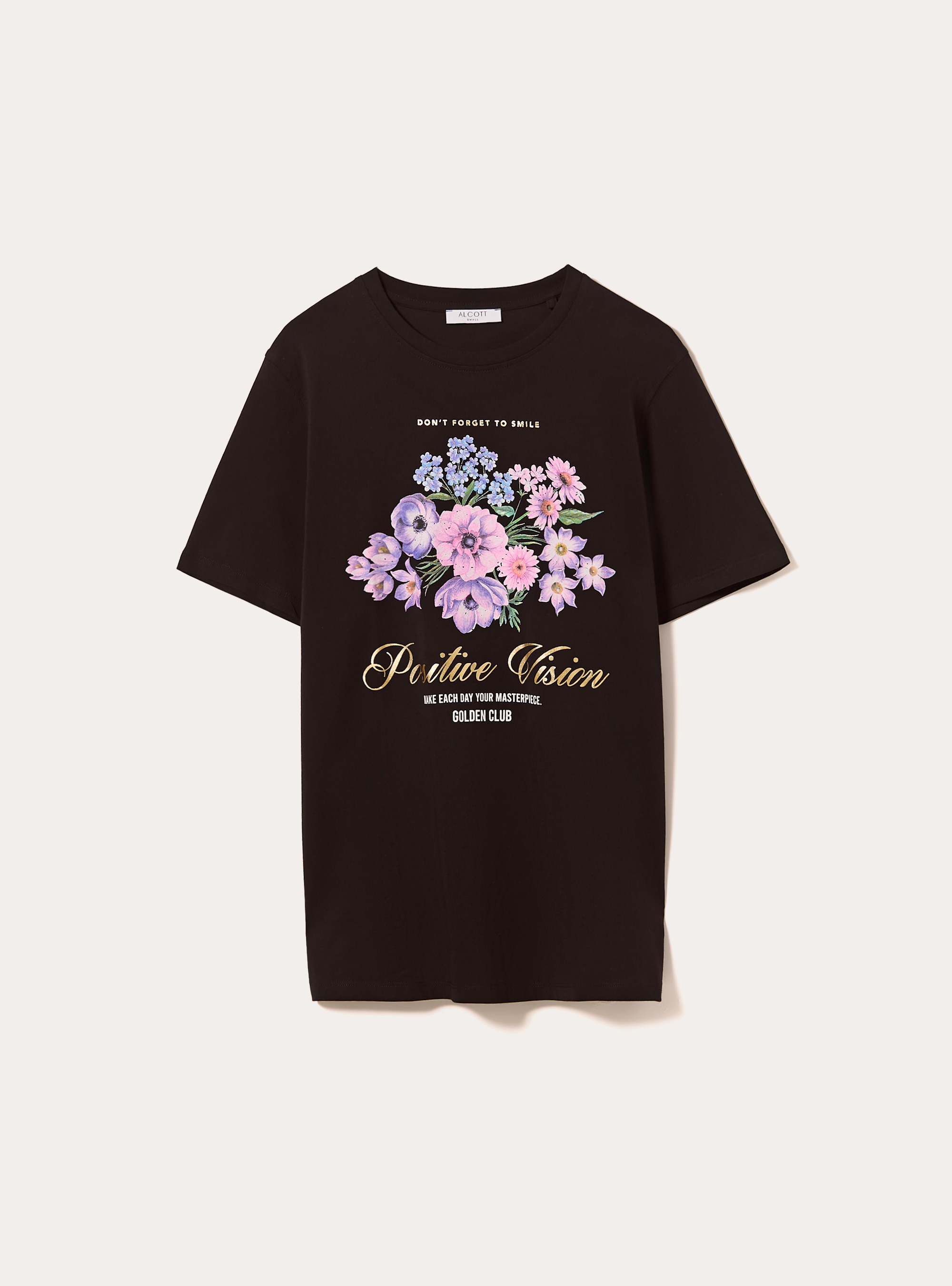 Metallic print t-shirt, BK1 BLACK