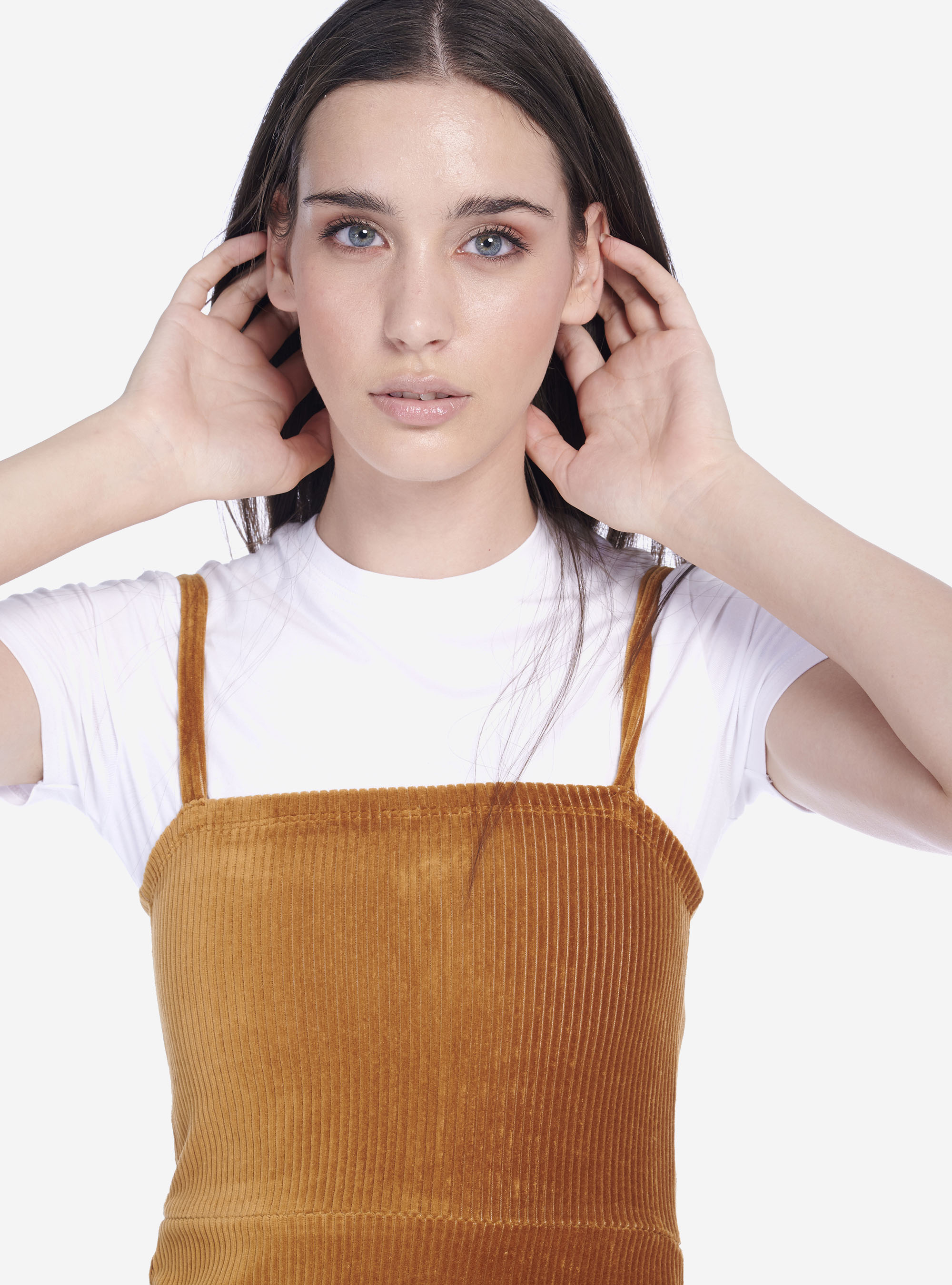 SHORT VELVET DRESS, MUSTARD