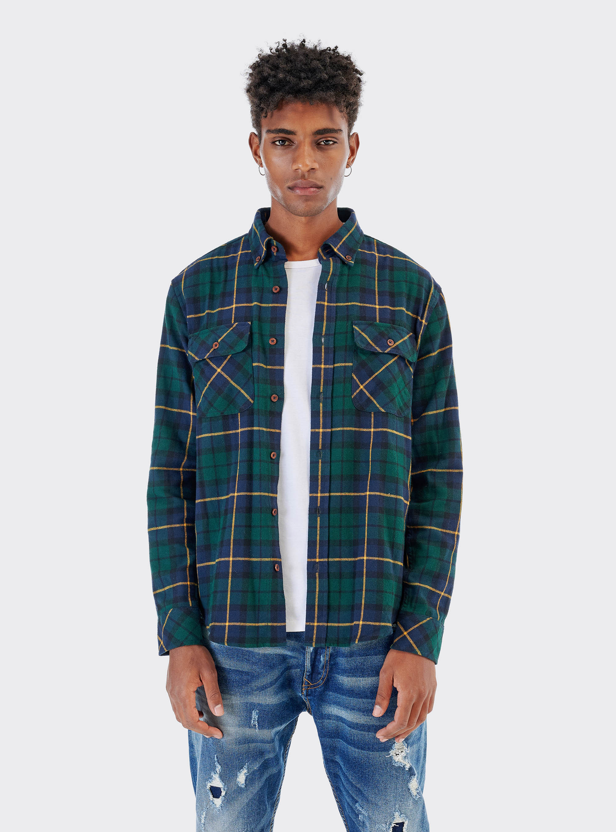 Camicia a quadri in cotone sostenibile, VERDE