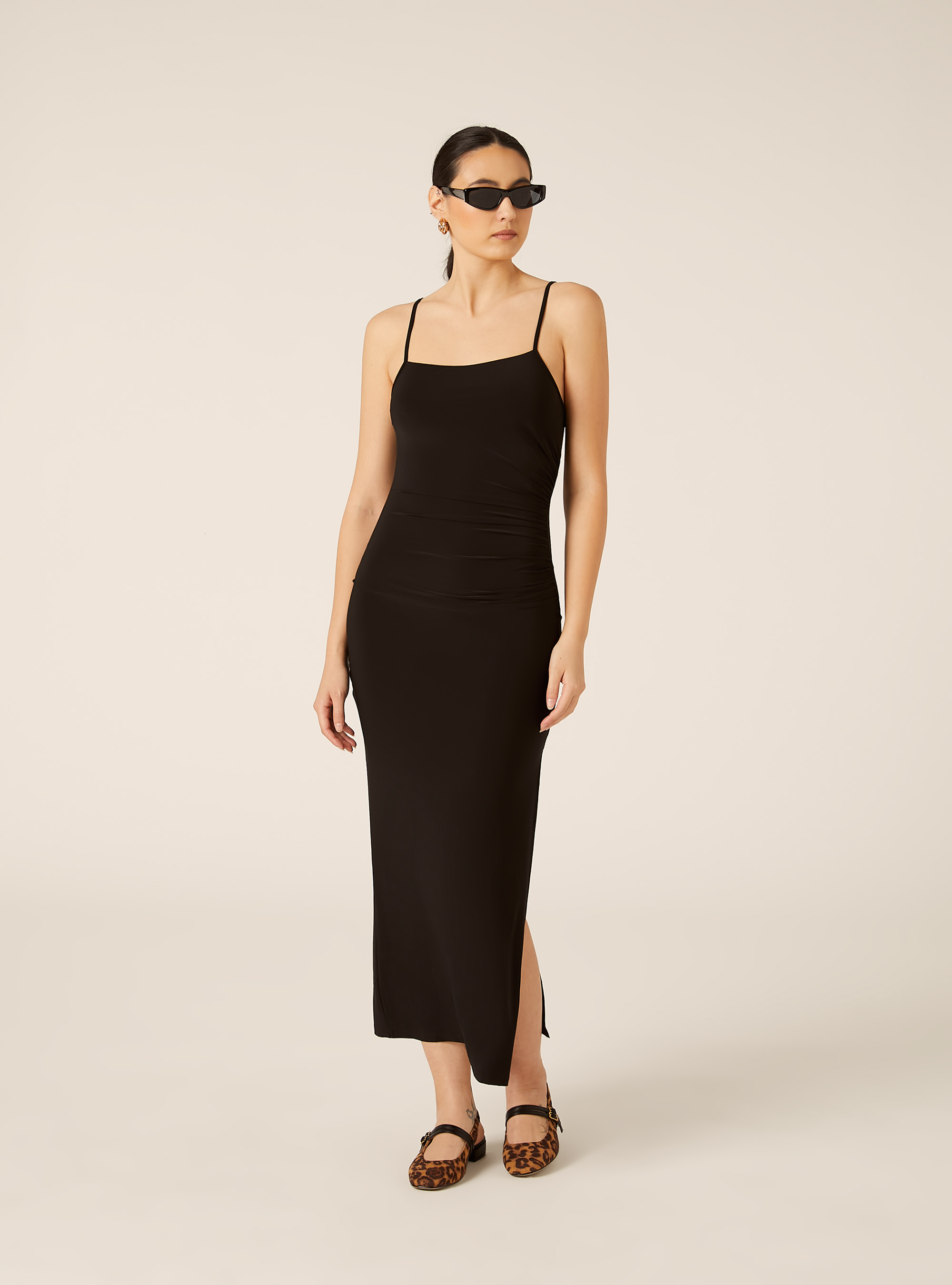 Vestio midi con bretelle, BK1 BLACK