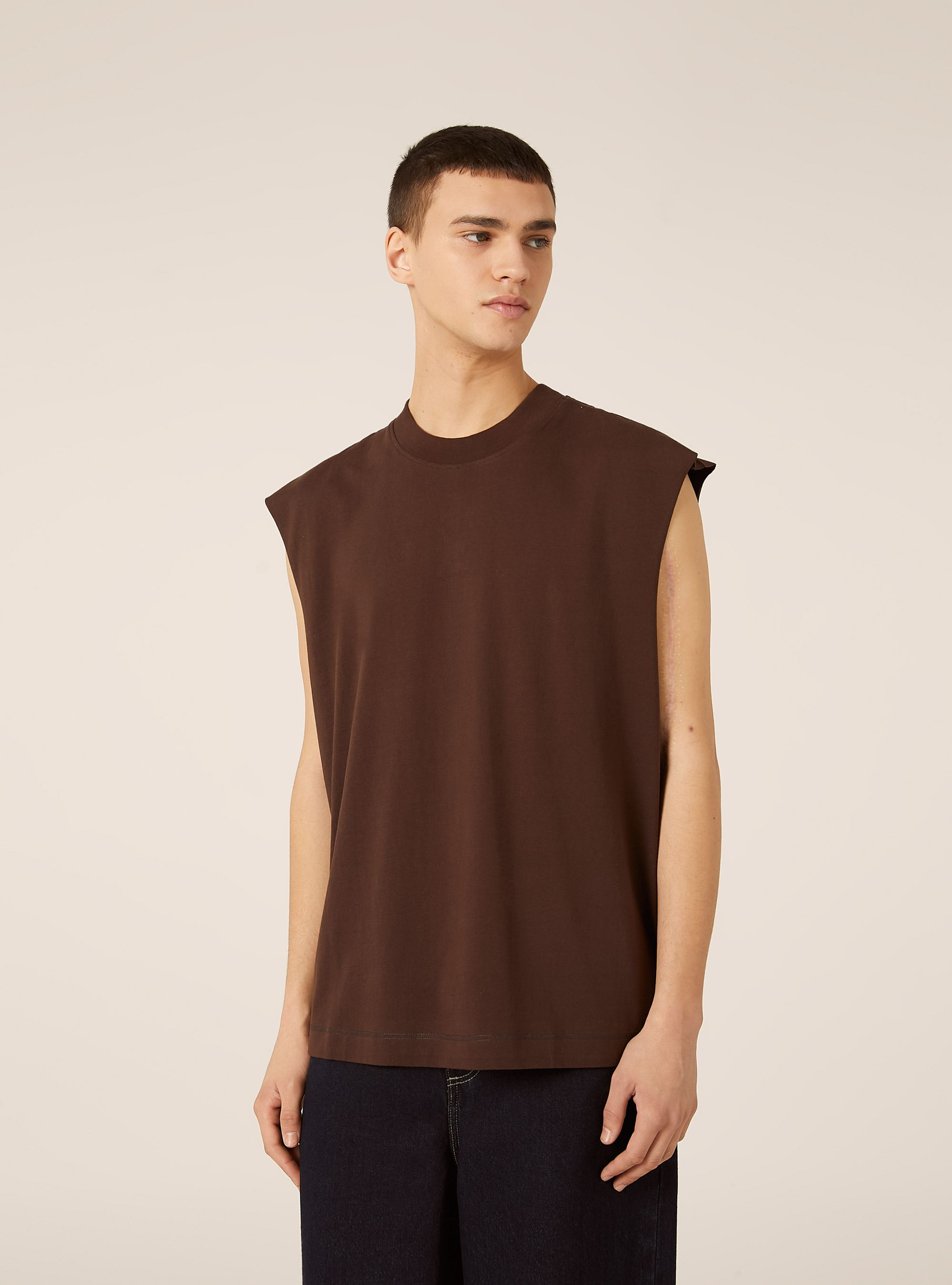 Canotta boxy fit tinta unita, MARRONE SCURO