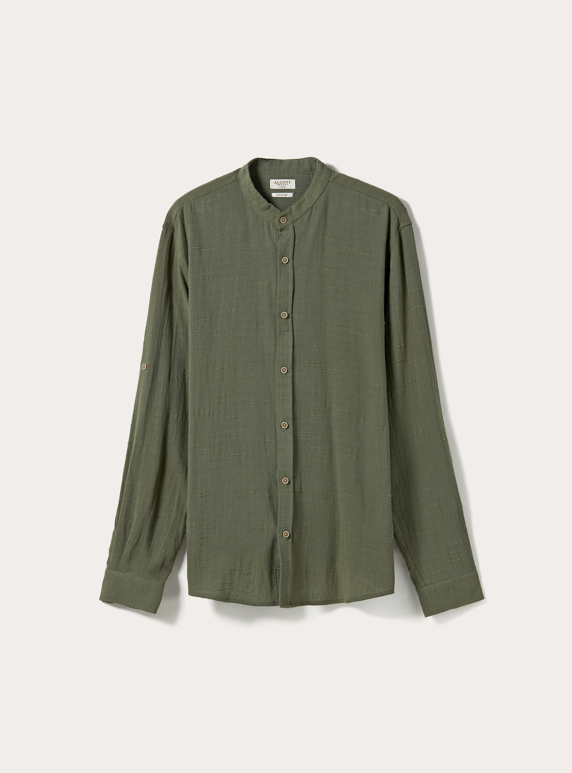 Linen blend shirt with mandarin collar
