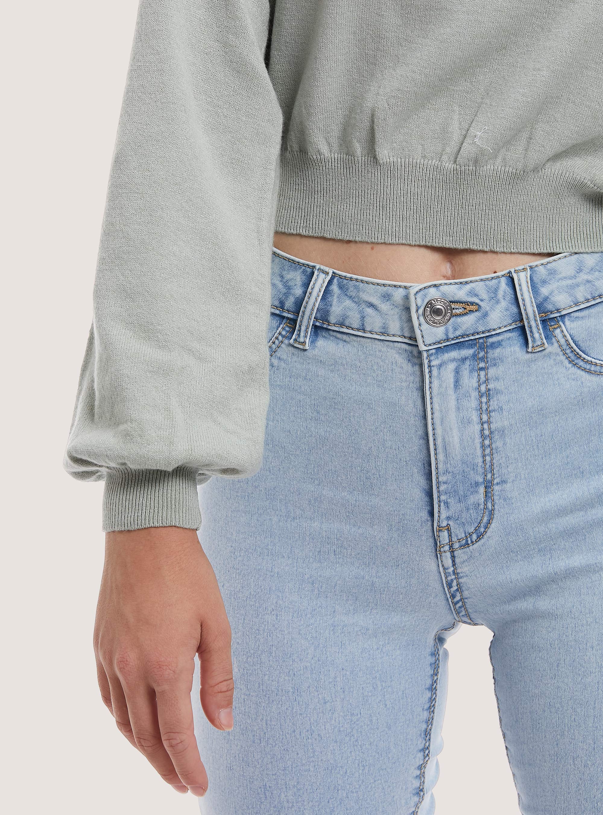 Cropped pullover with puff sleeves, C6585 GREEN