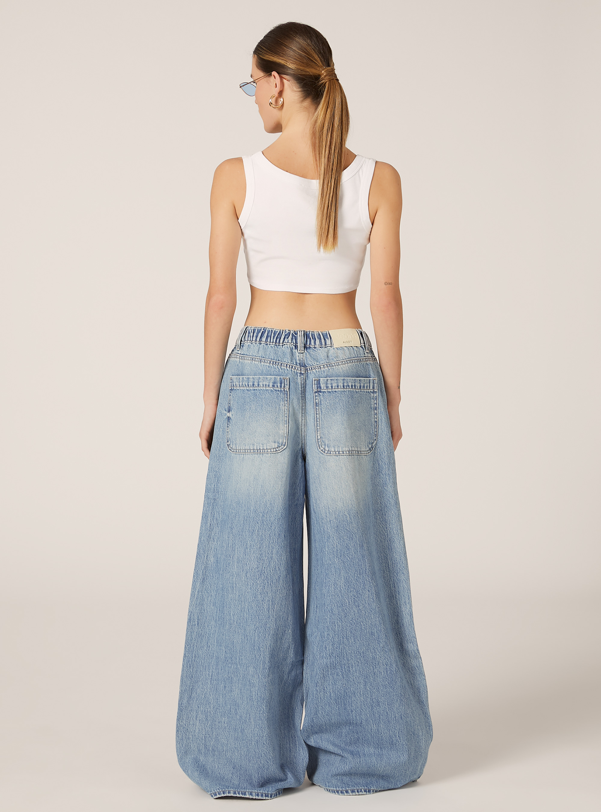 Super wide leg jeans with elasticated waist, D006 AZURE