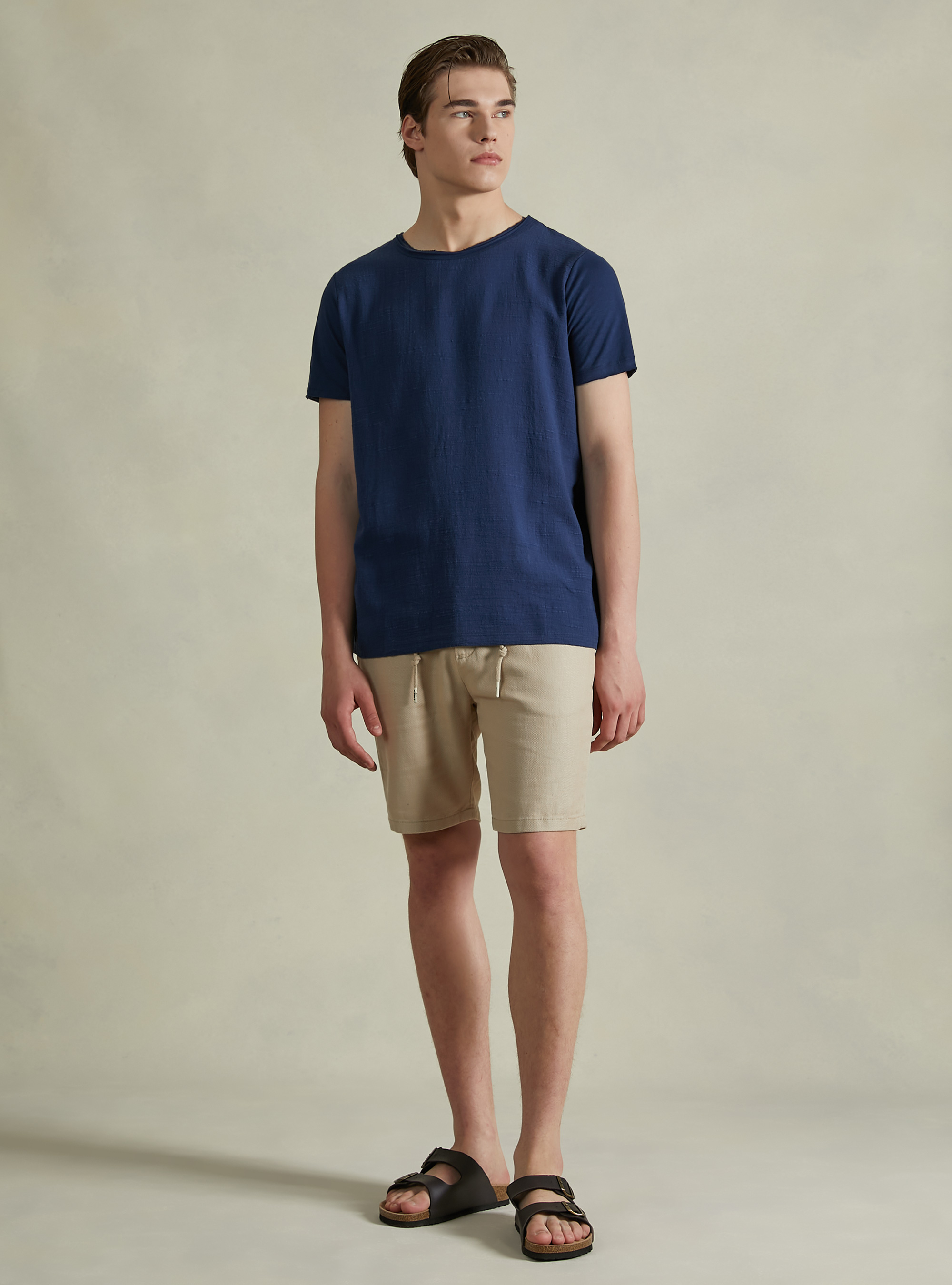 Maglietta in misto lino in tessuto fiammato, NA1 NAVY DARK