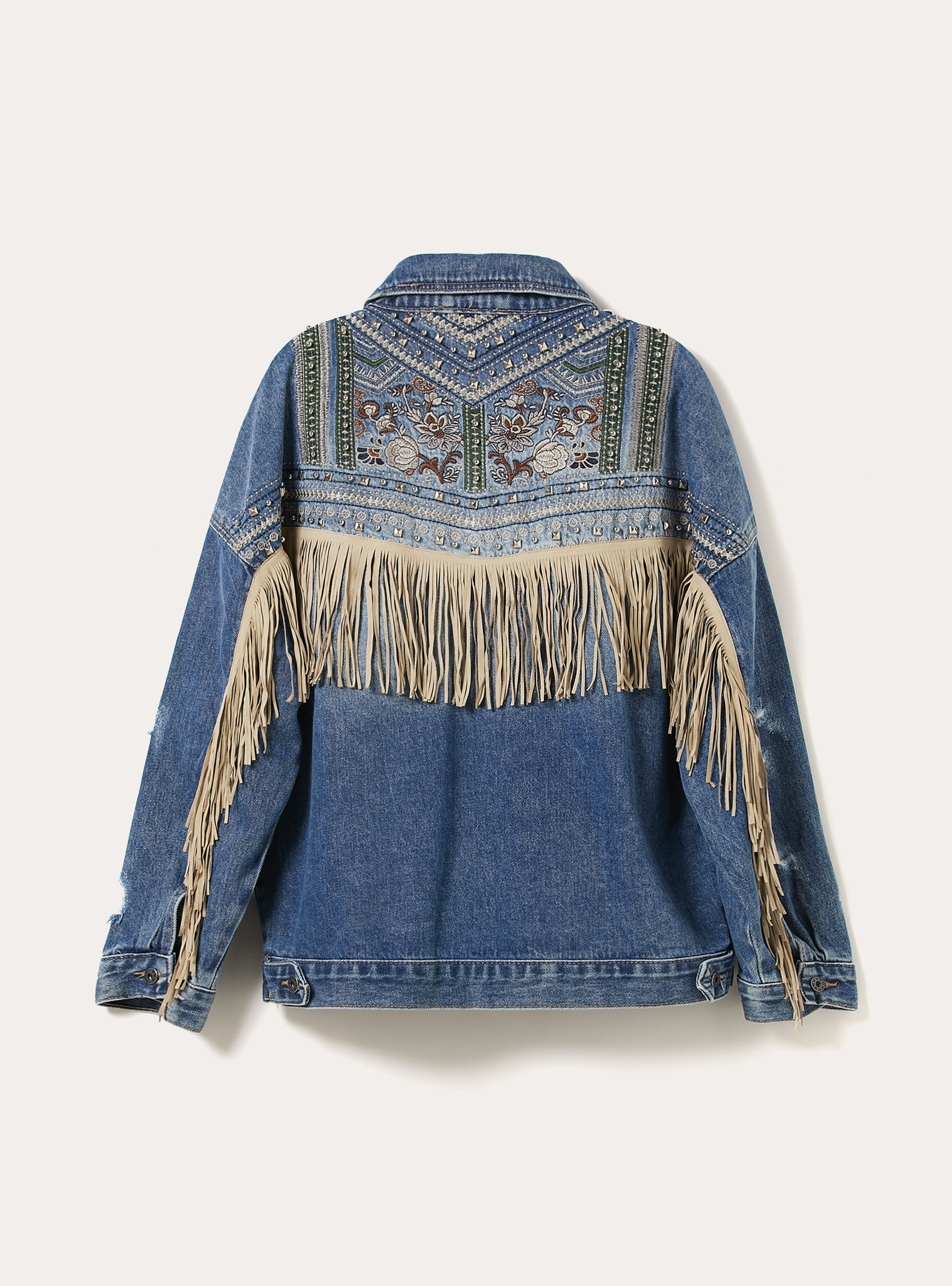 Giubbotto in denim con frange sul retro, D004 MEDIUM LIGHT BLUE