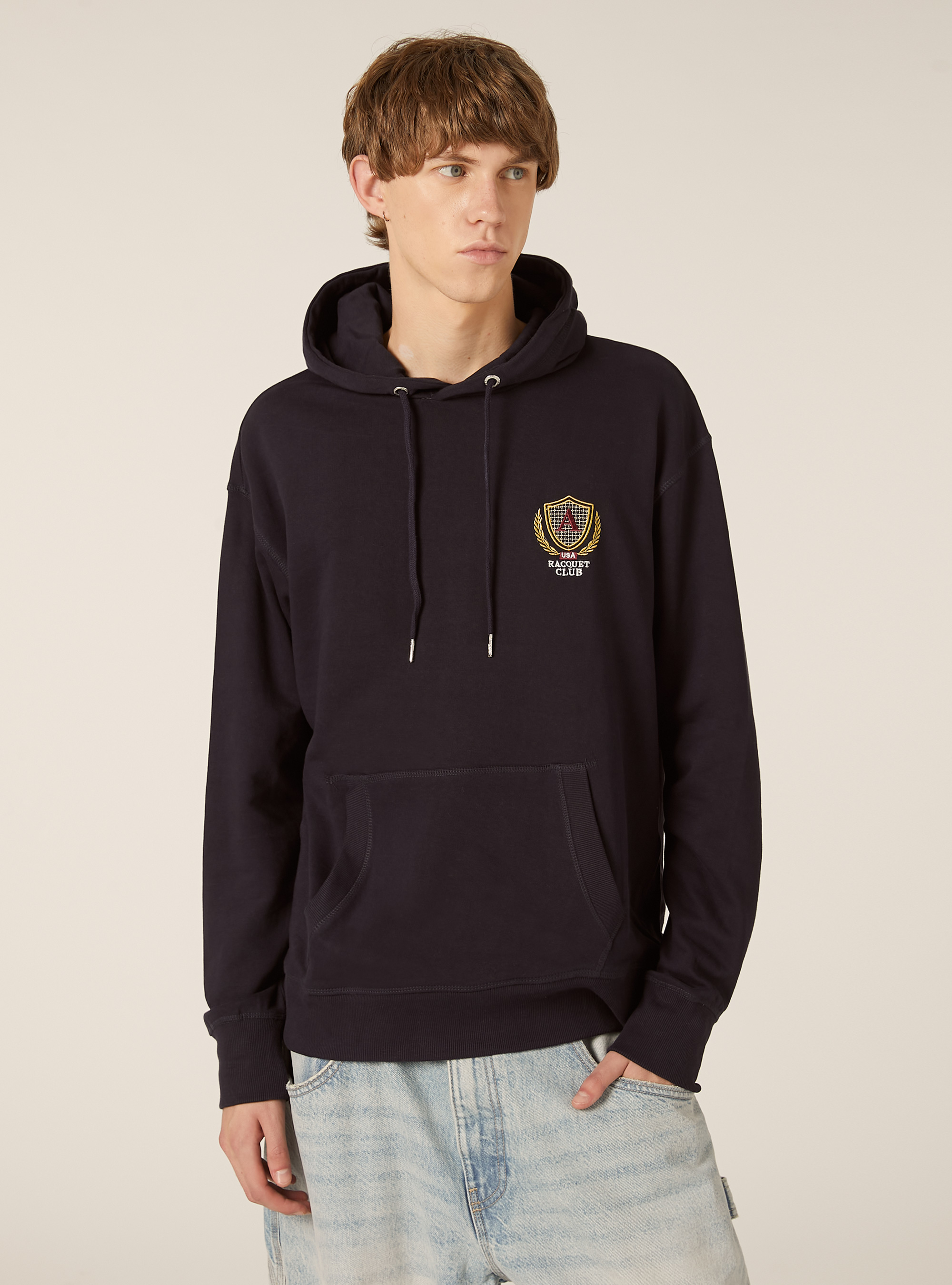 Hooded sweatshirt with cotton patch, BLUE NAVY