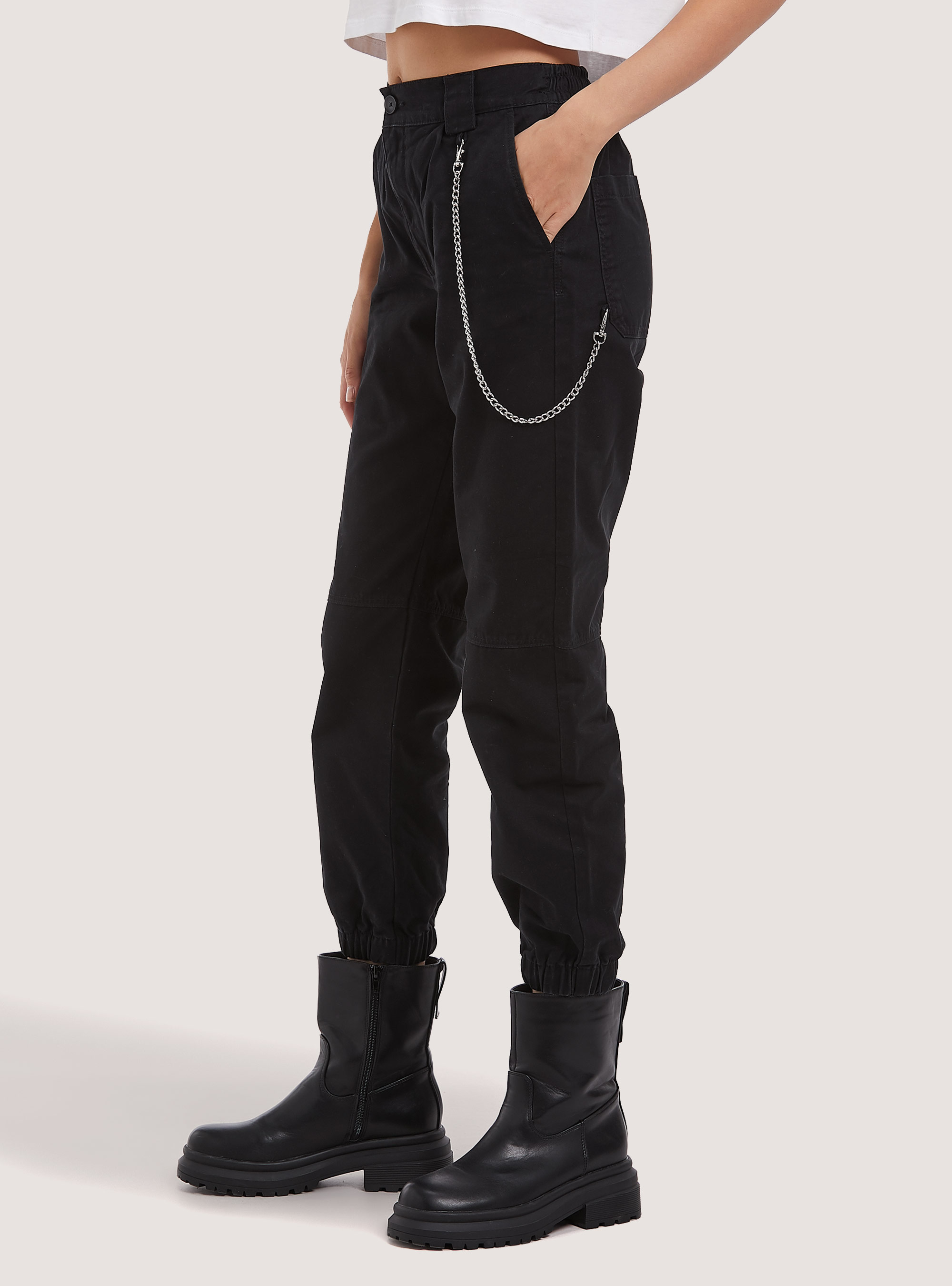 Jogger trousers with chain, BLACK