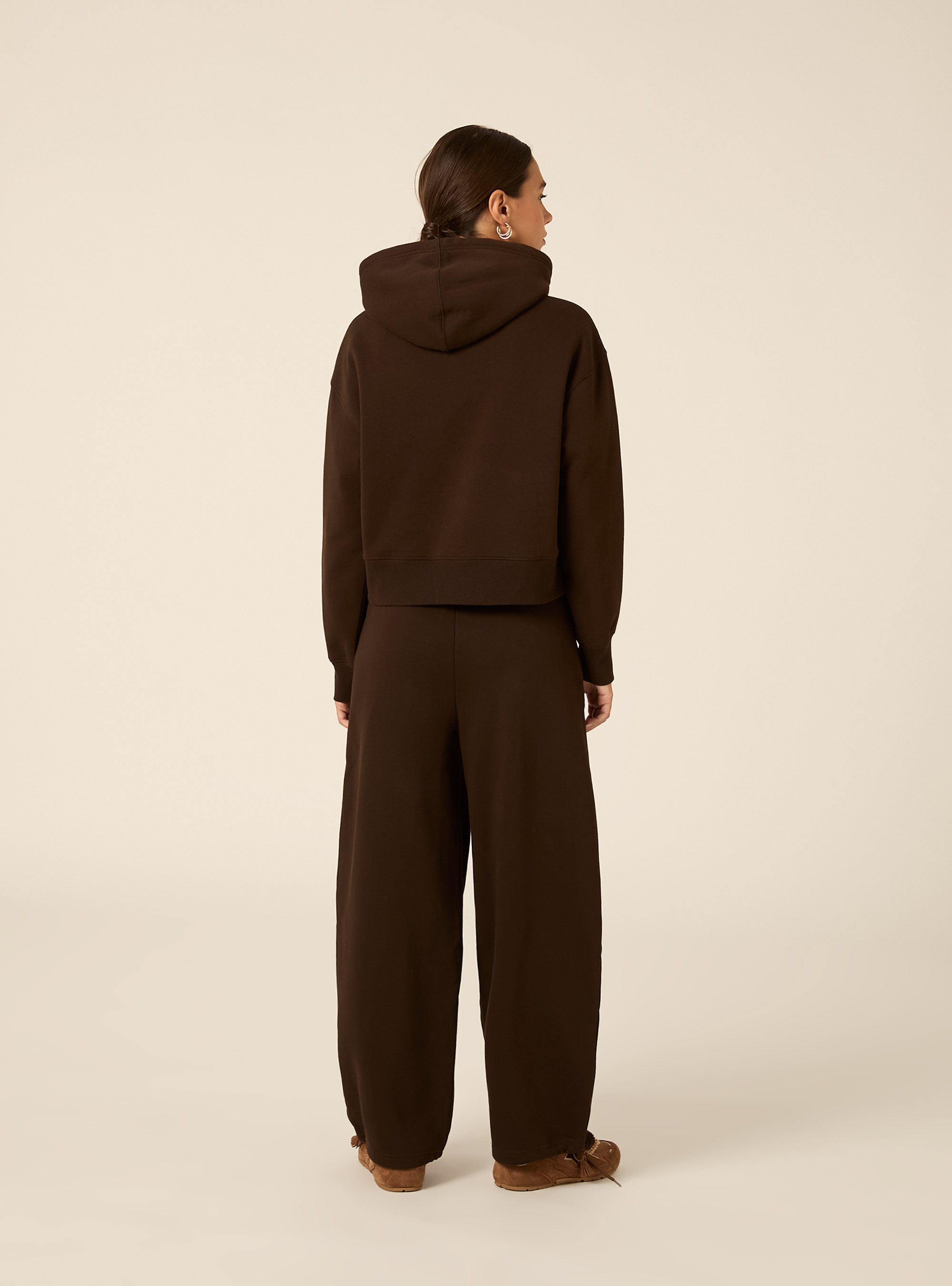 Felpa boxy con cappuccio, BR1 BROWN DARK