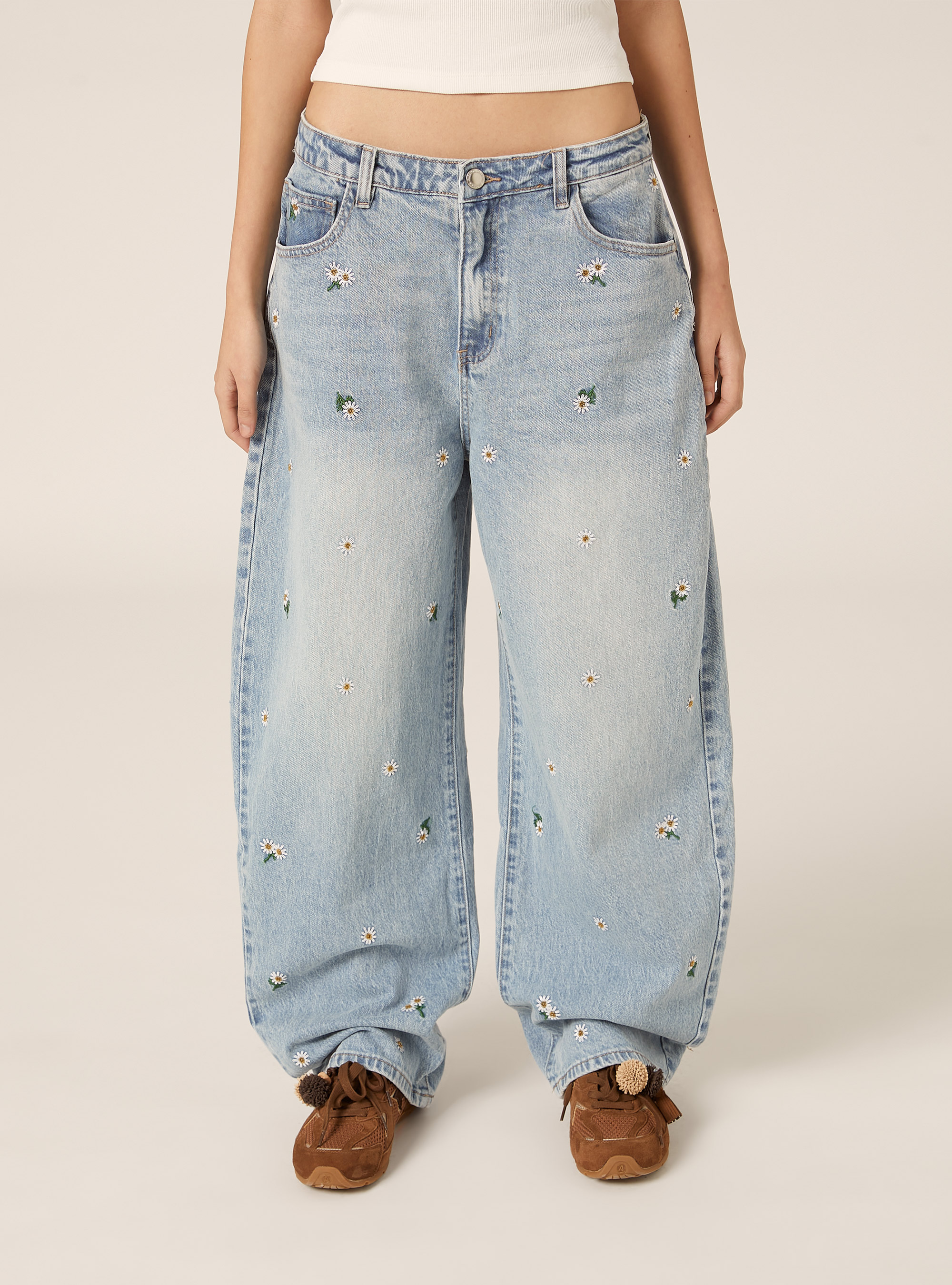 Balloon fit jeans with embroidery, D006 AZURE