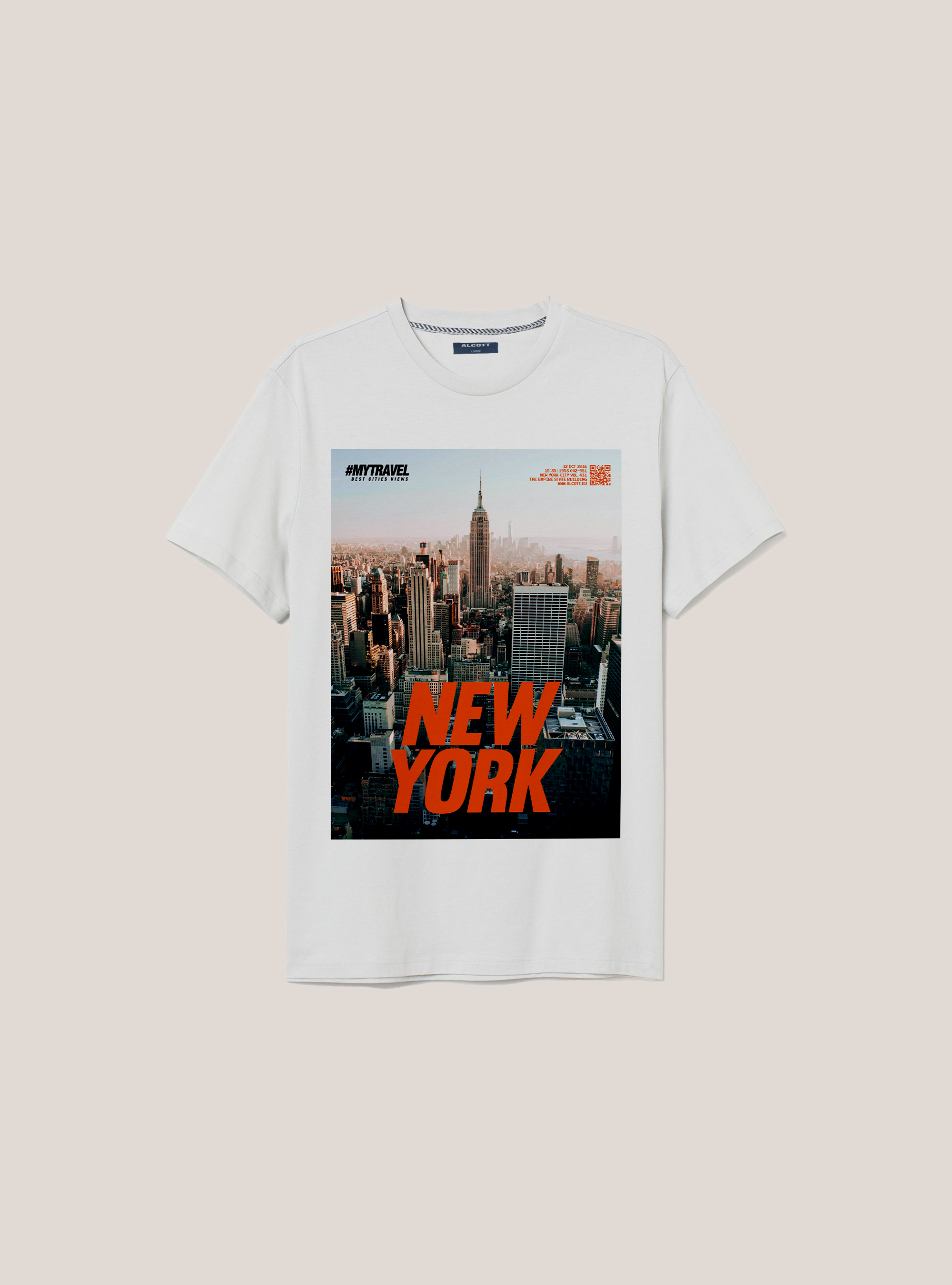 Cotton T-shirt with city print, WHITE