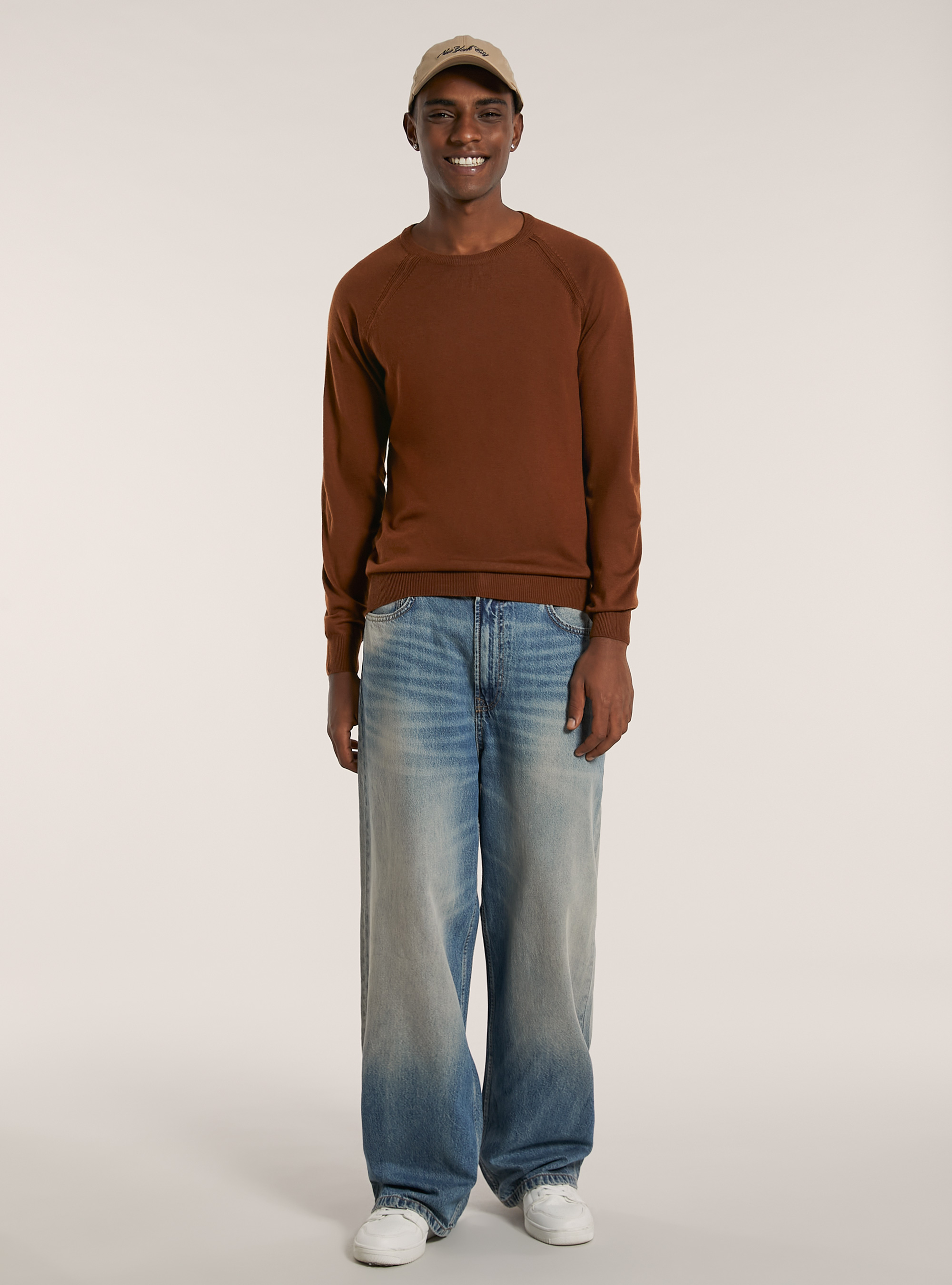 Pullover girocollo misto merino, TB1 TOBACCO DARK