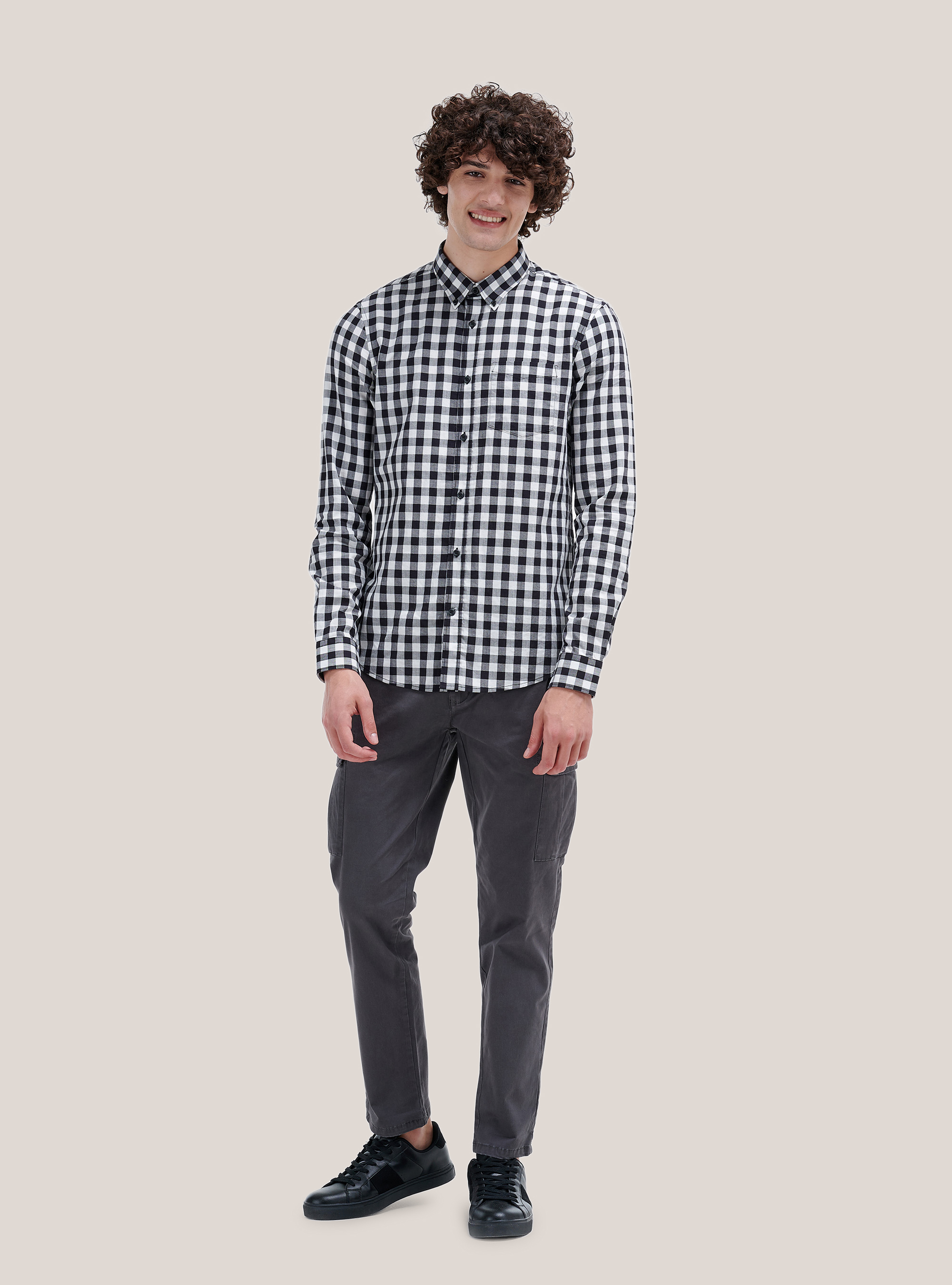 Chemise à carreaux en coton durable, C101 BLACK