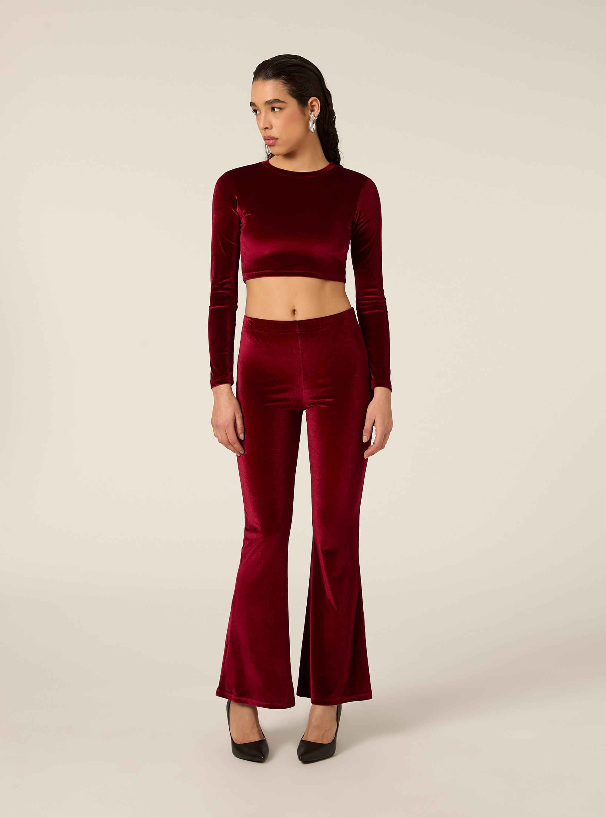 Maglia cropped in velluto con schiena scoperta, RD2 RED MEDIUM