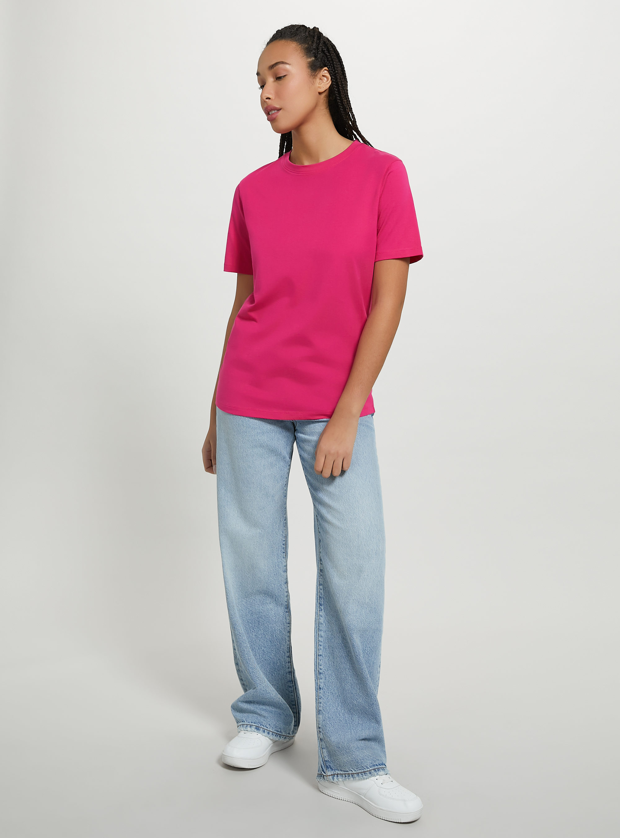 Cotton crew-neck T-shirt, FX2 FUXIA MEDIUM