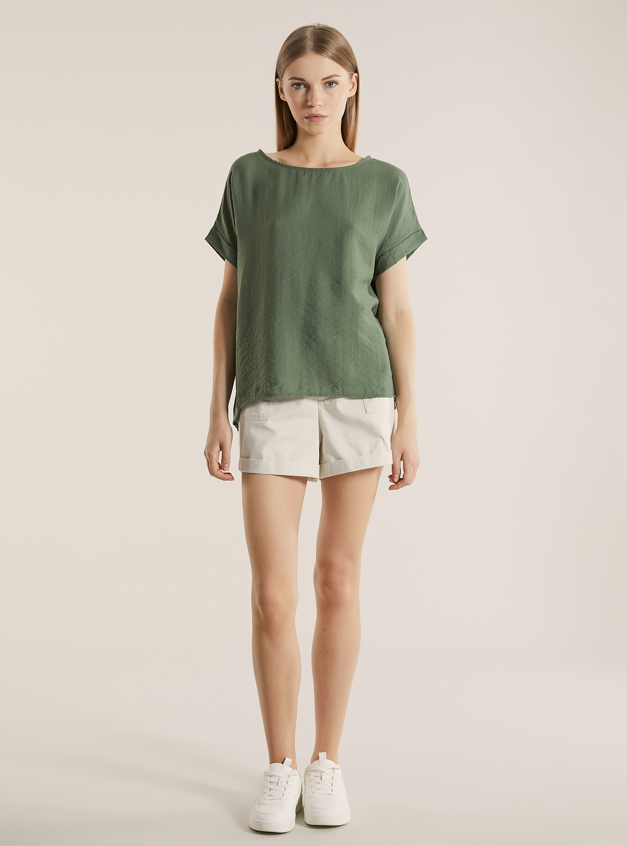 Blusa in canneté in tinta unita, KY2 KAKY MEDIUM