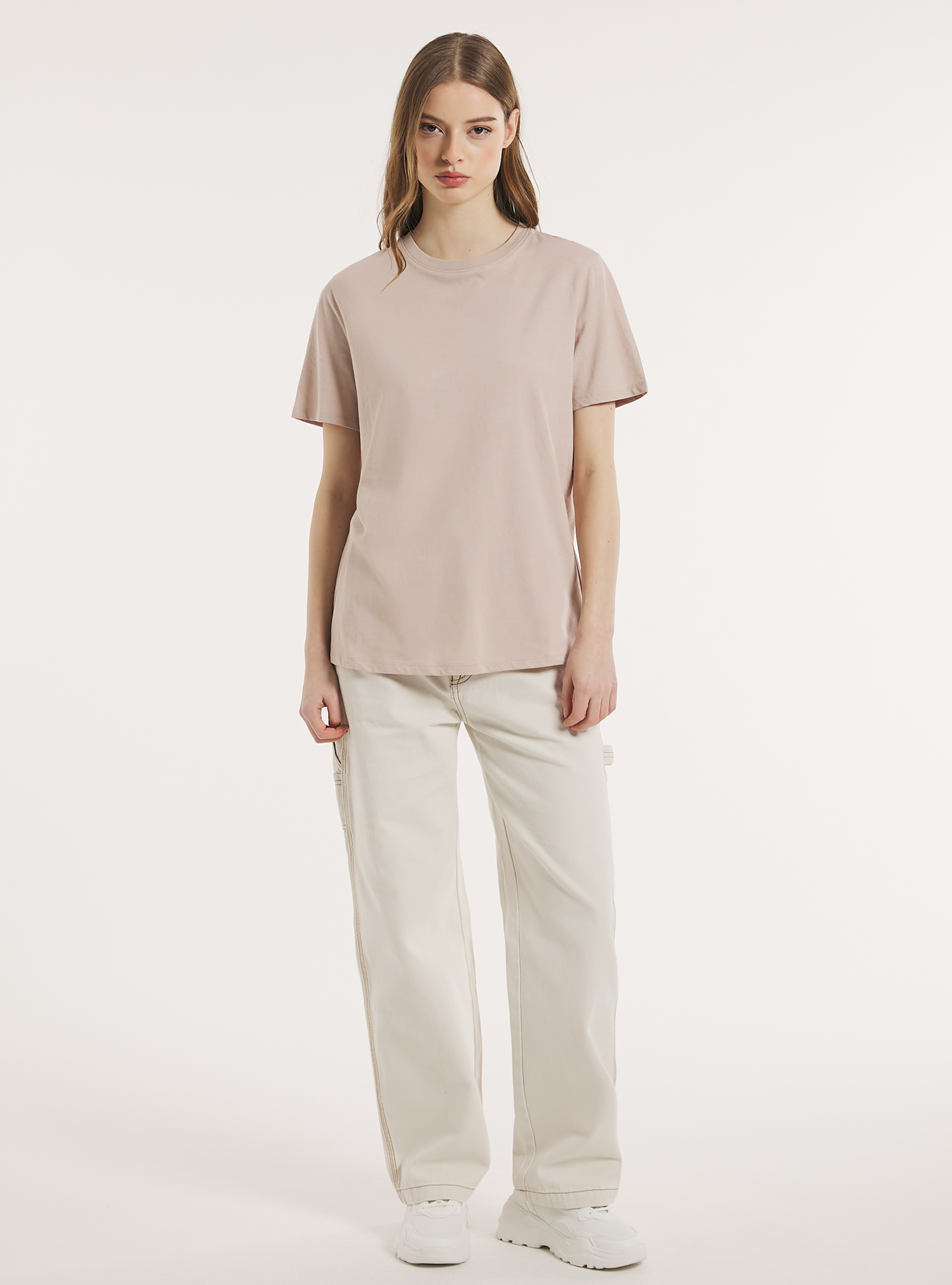 Crew-neck cotton T-shirt, BG3 BEIGE LIGHT