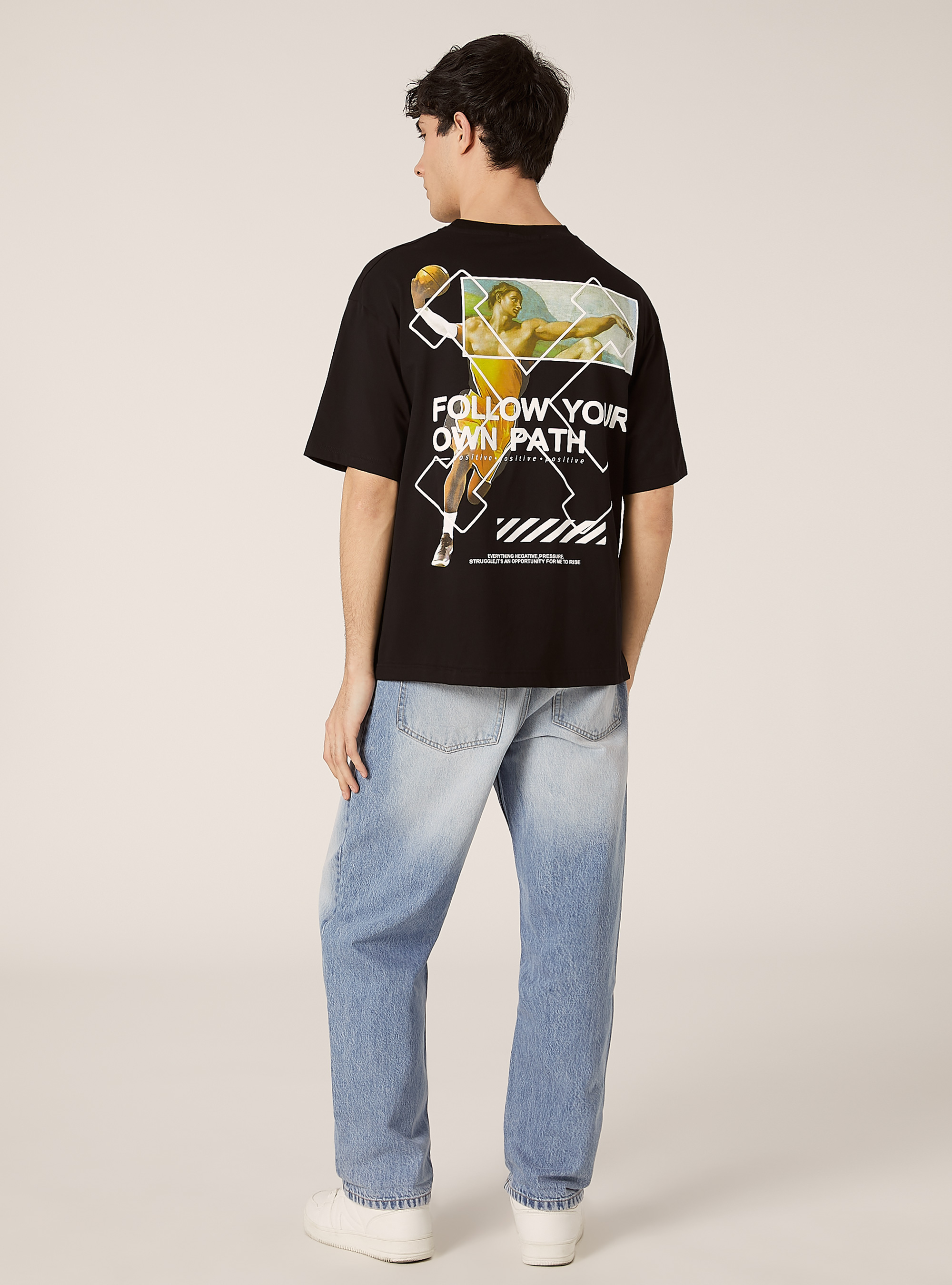 Maglietta boxy fit con stampa POP STATEMENT, BK1 BLACK