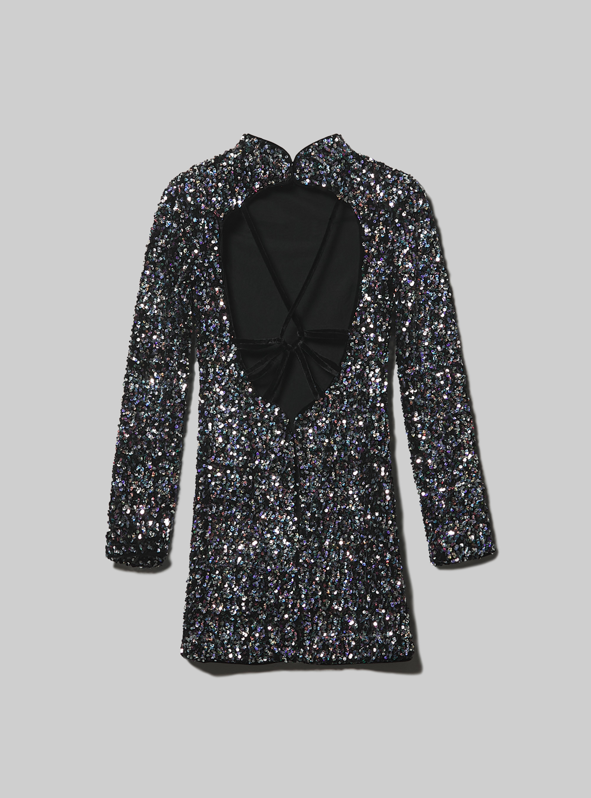 Abito maniche lunghe paillettes, BK1 BLACK