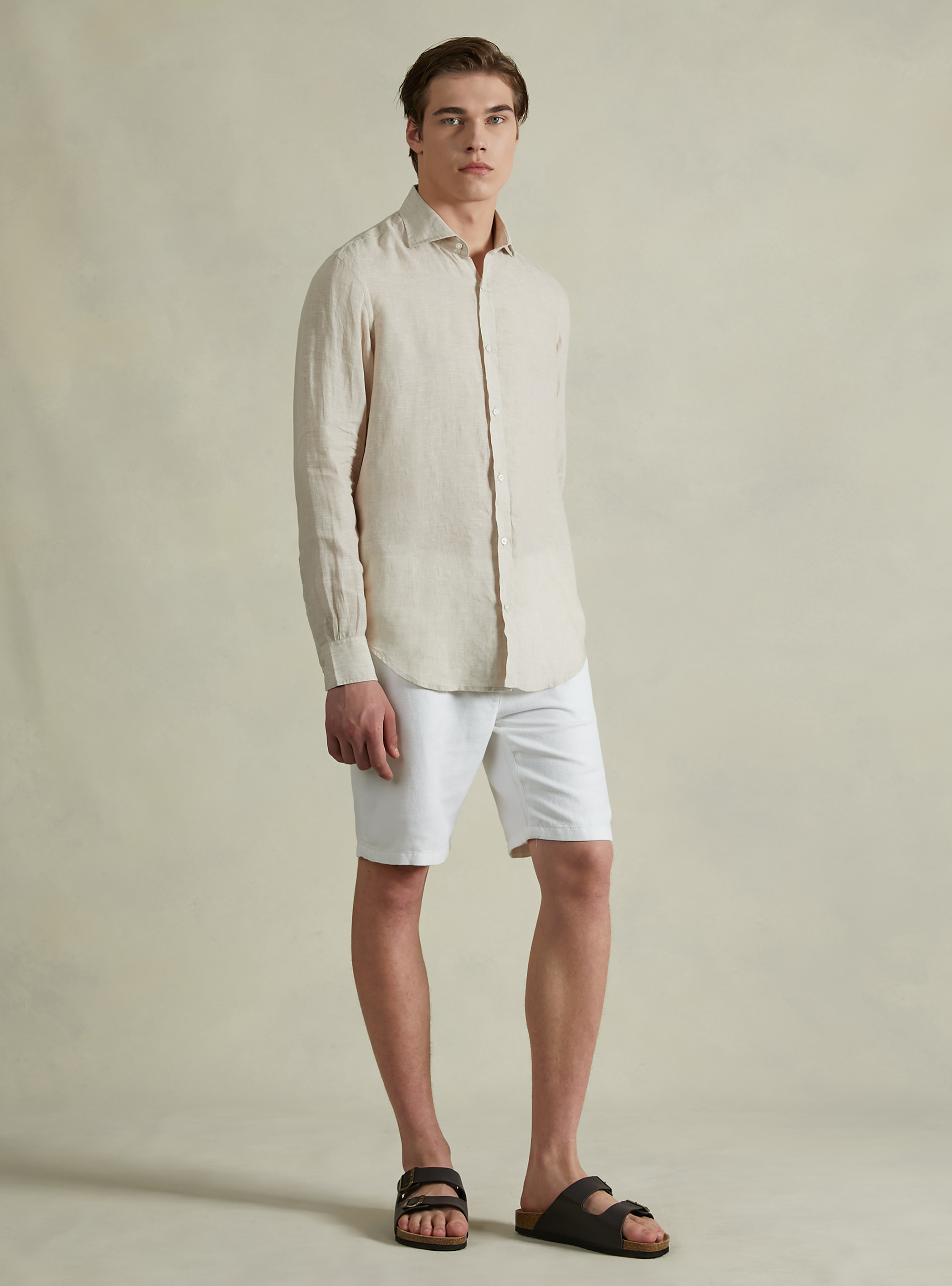 Camicia in puro lino a maniche lunghe, BG3 BEIGE LIGHT