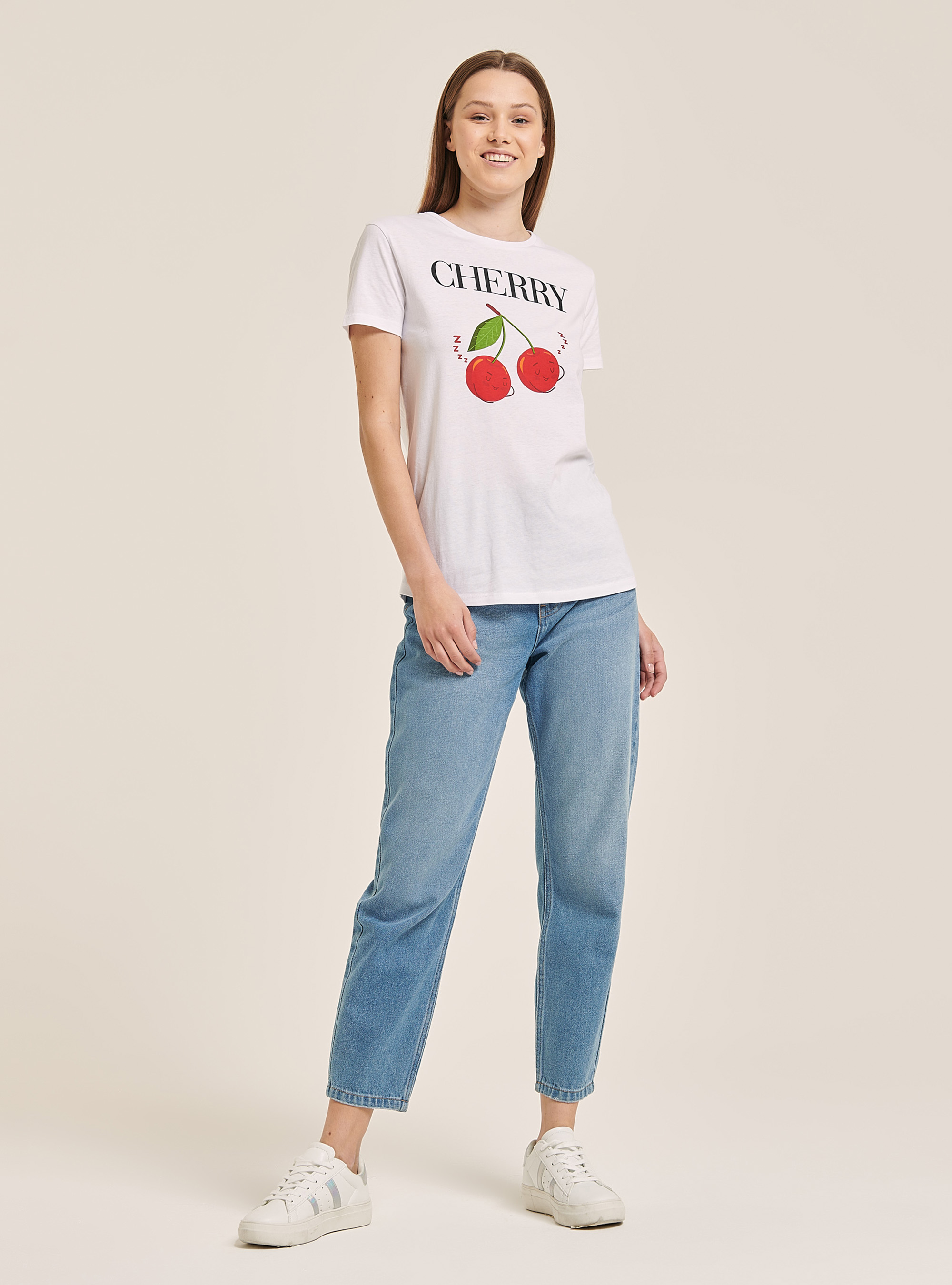 T-shirt coloré avec imprimé, C099 WHITE