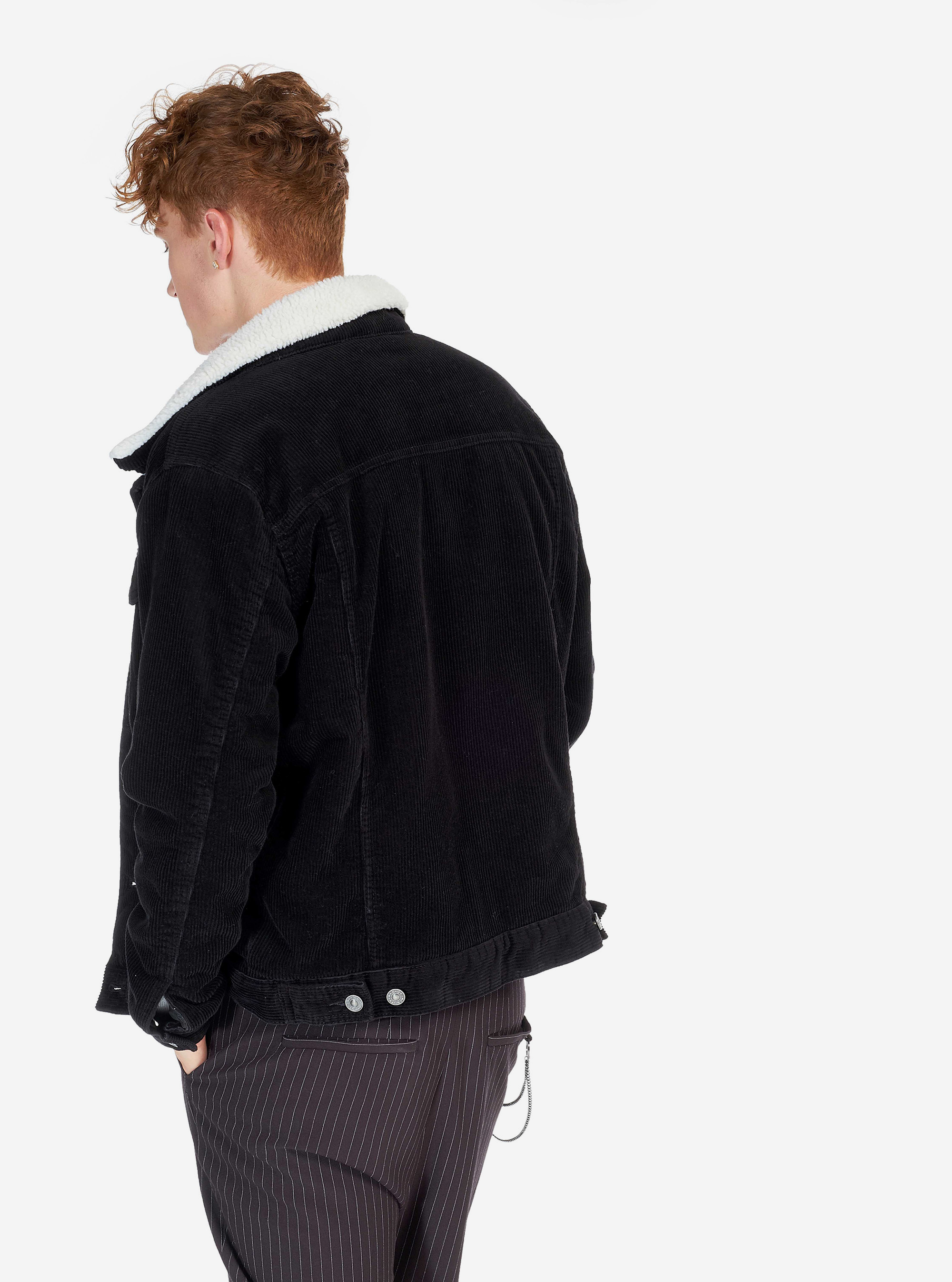 Giubbotto in vellutto con pelliccia, NERO