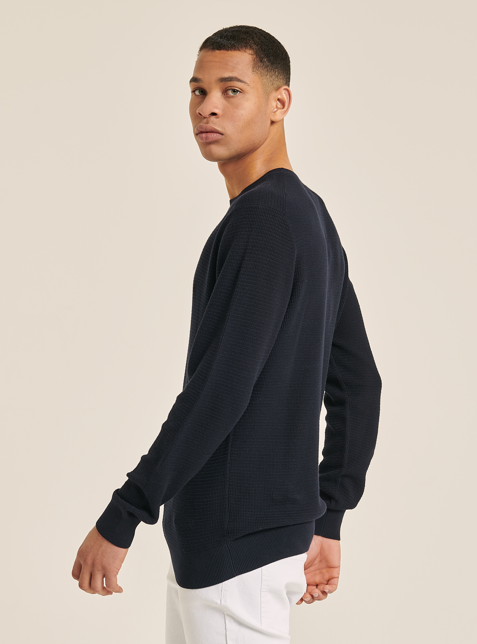 Textured crew-neck pullover, NA1 NAVY DARK