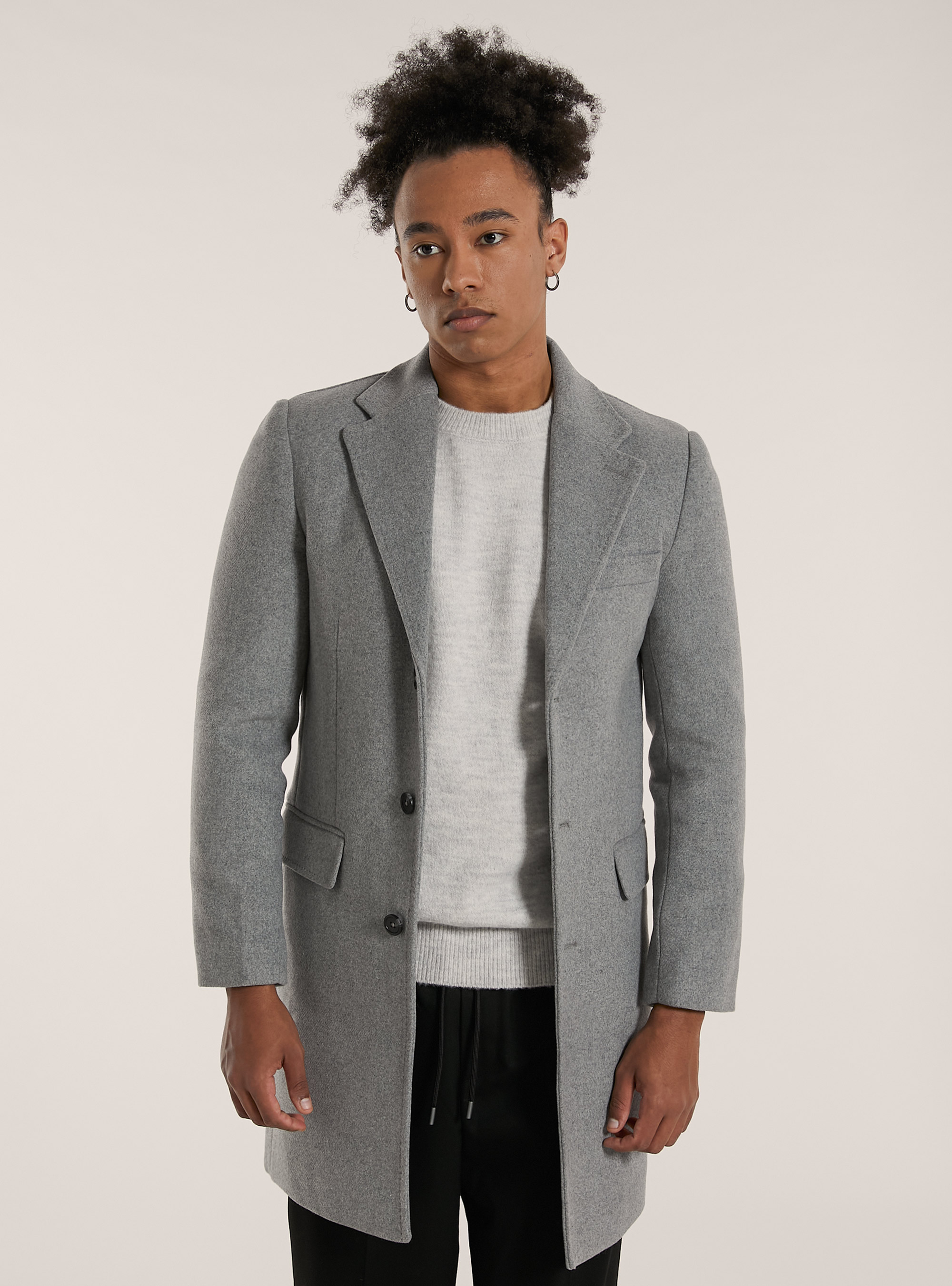 Single breasted wool blend coat, MGY3 GREY MEL LIGHT