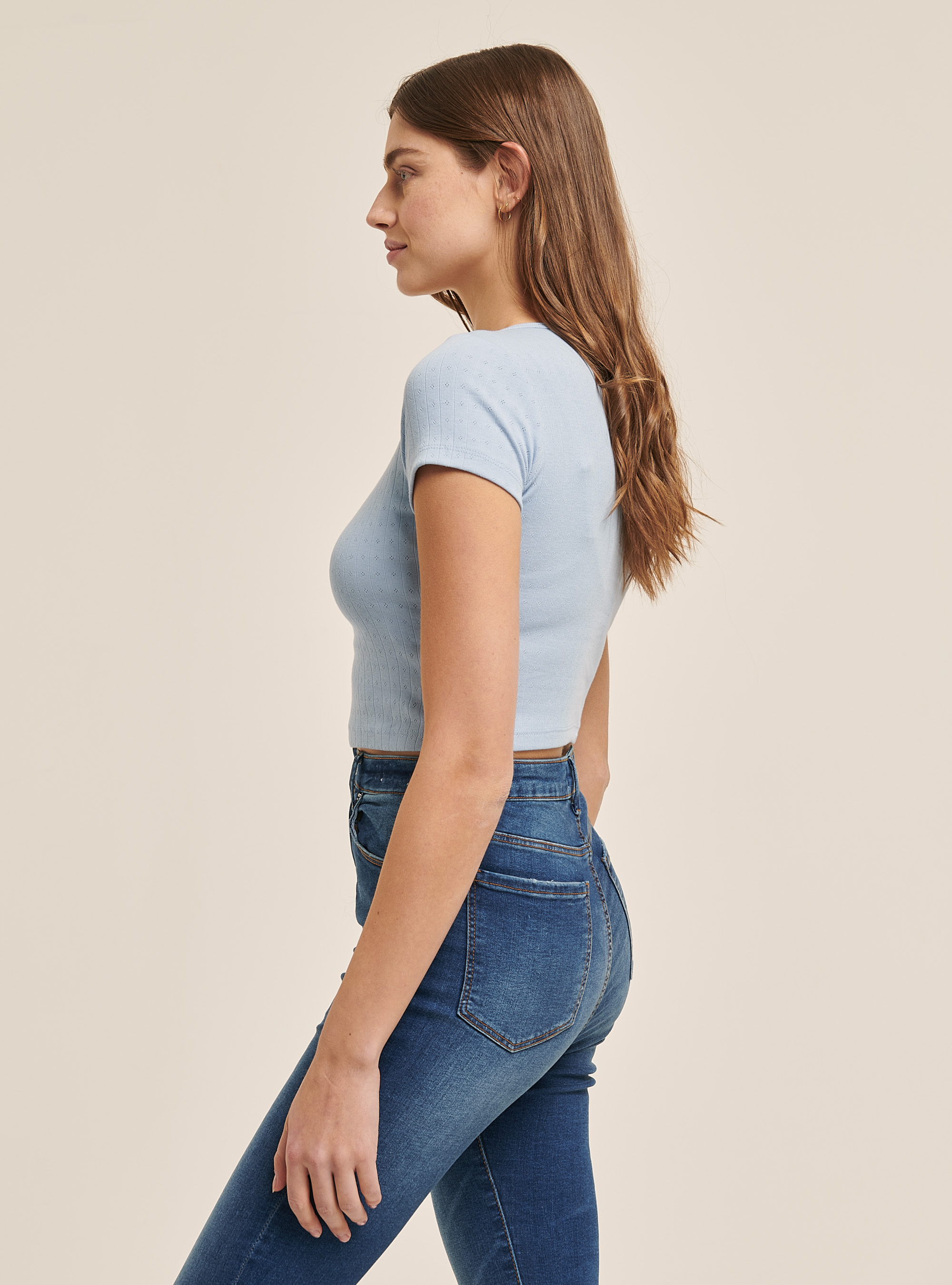 Cropped cotton top with buttons, C2285 AZZURRO