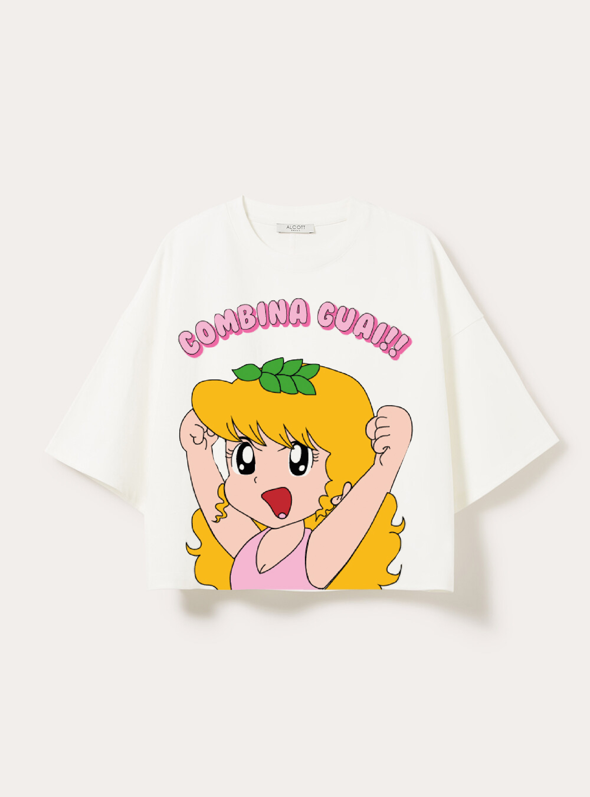 T-shirt pollon licenza crop fit, WH3 WHITE