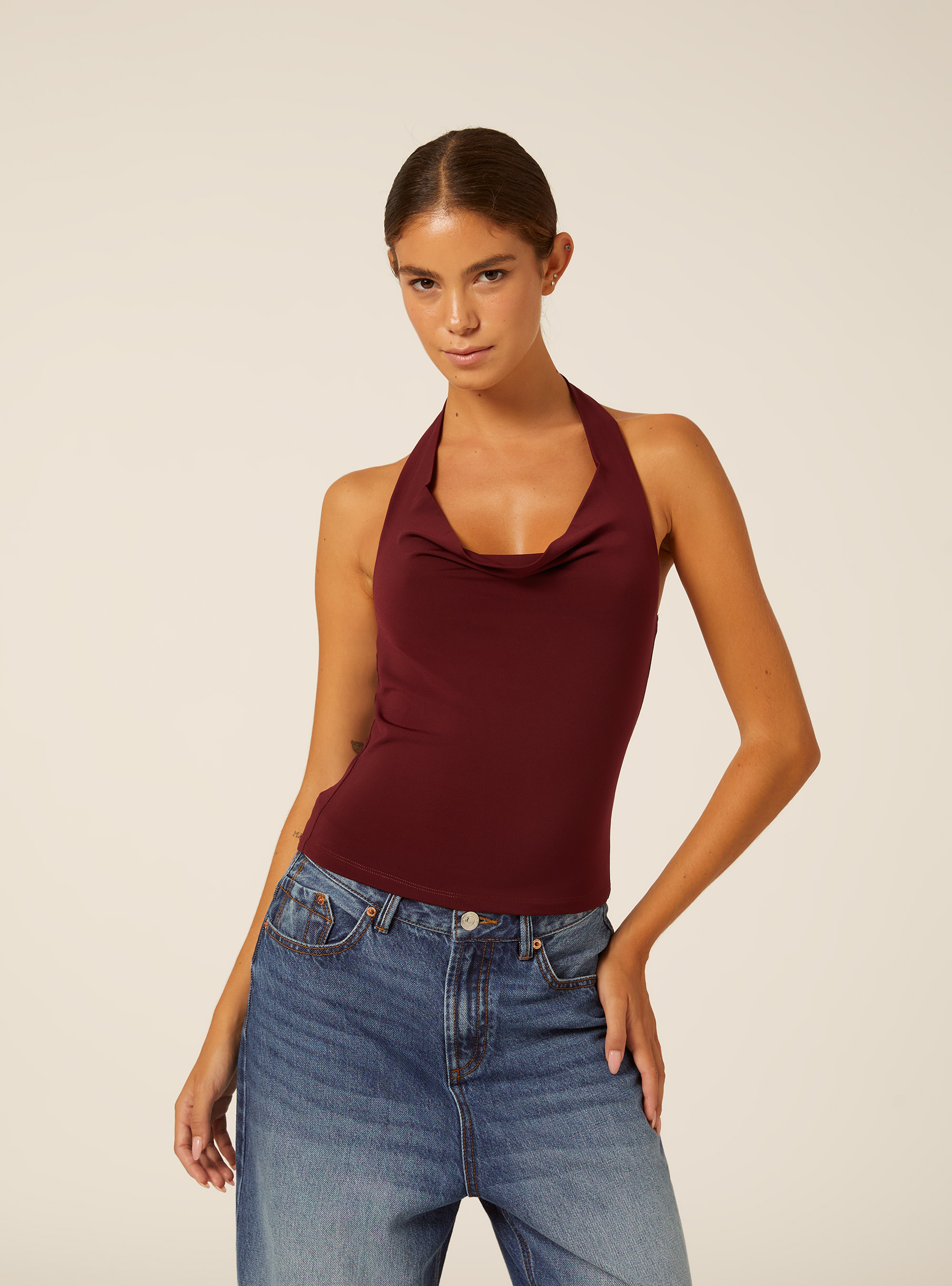 Canotta halter, BORDEAUX SCURO