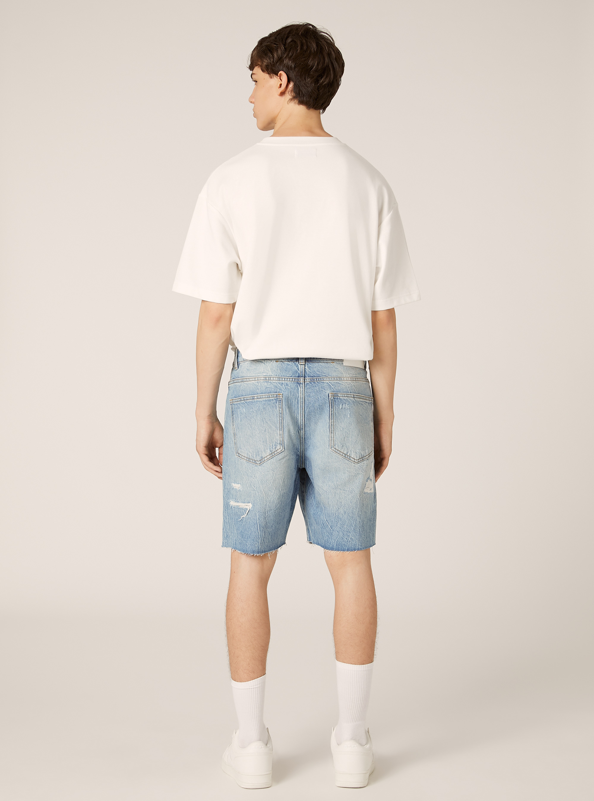 Bermudas slim fit con rotos, D006 AZURE