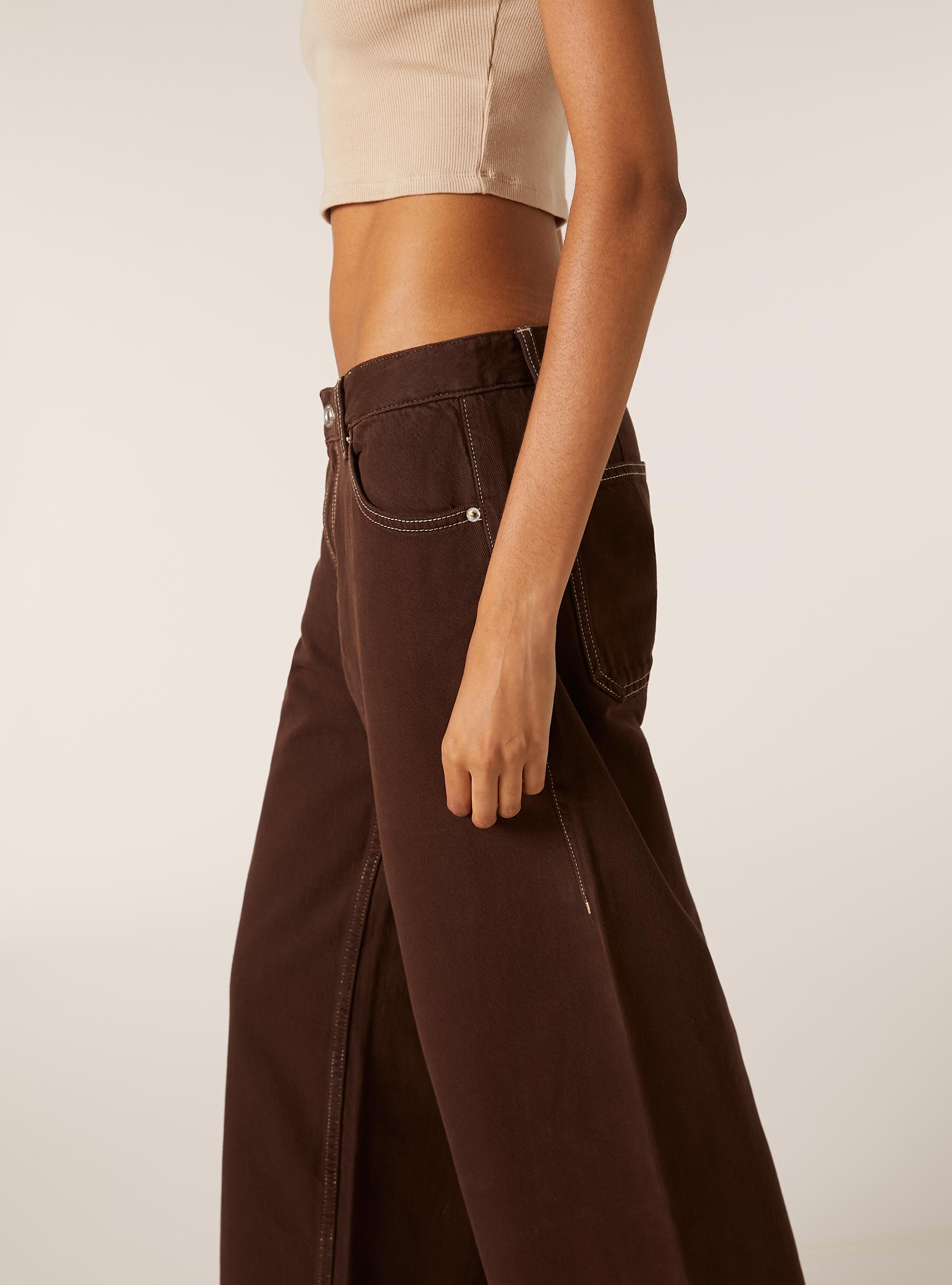 Coloured wide leg cropped jeans, BR2 BROWN MEDIUM