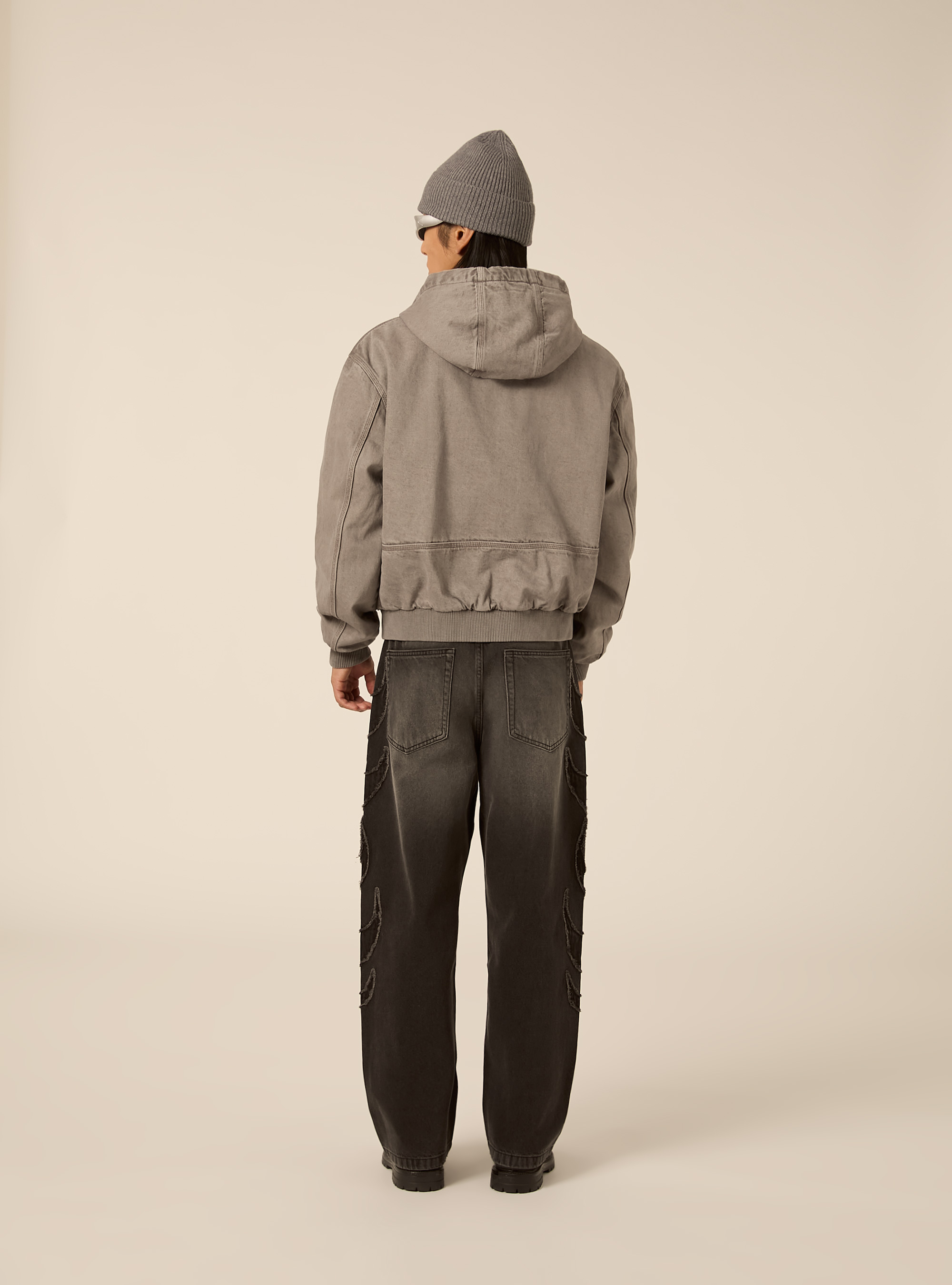 Giacca imbottita con cappuccio in canvas, GY3 GREY LIGHT