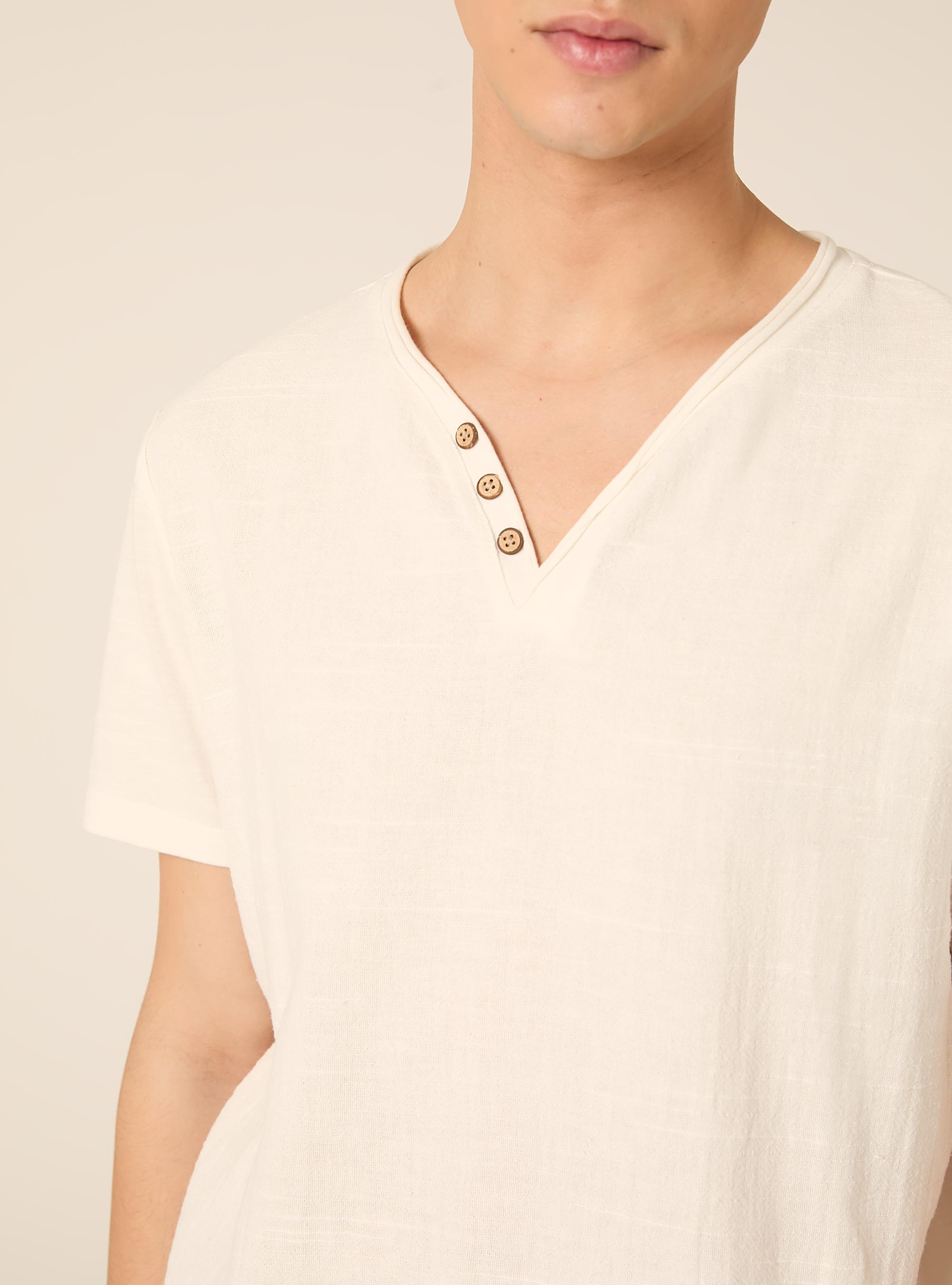 V-neck linen blend T-shirt, WH2 WHITE