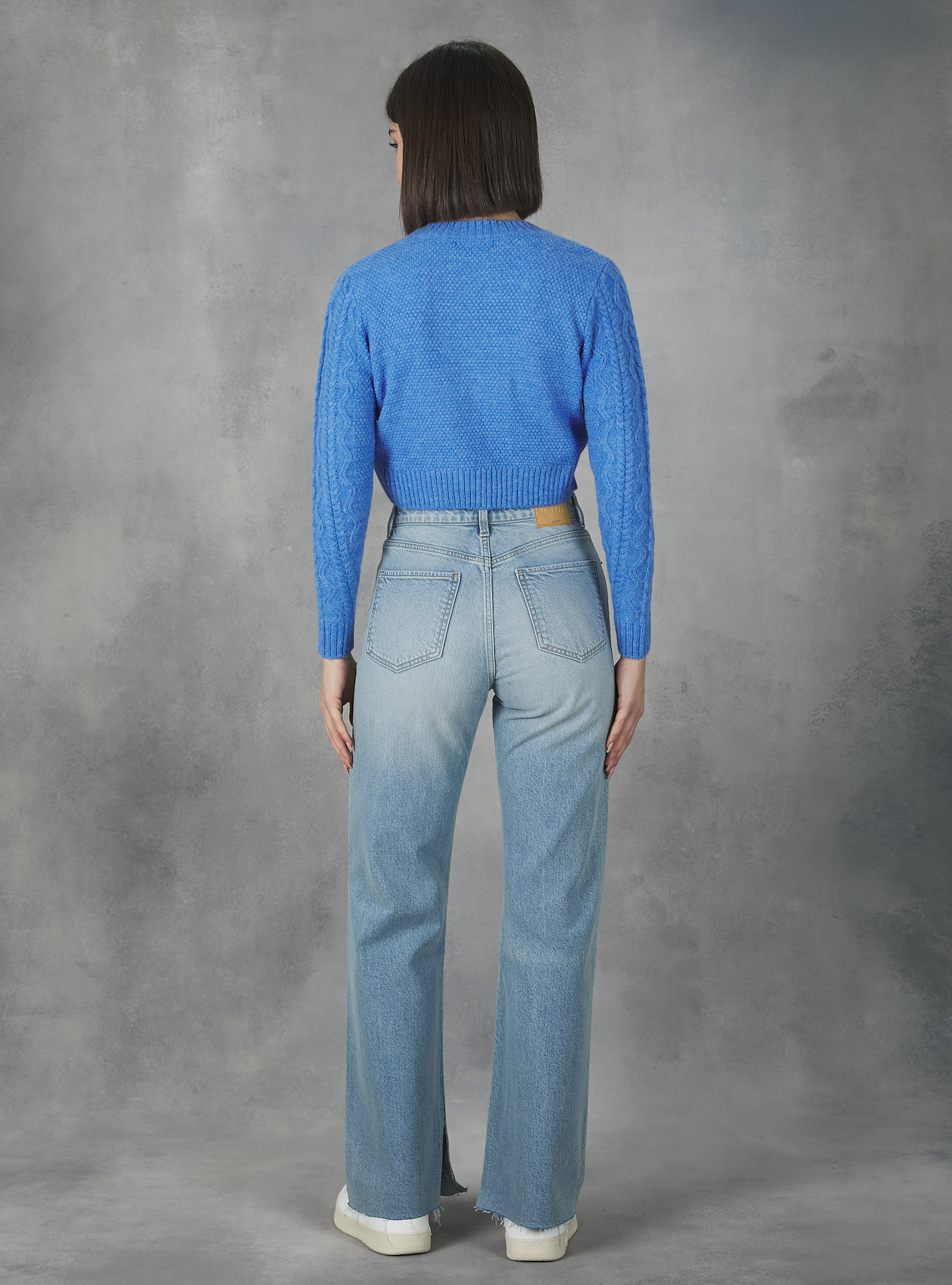 Pullover cropped a trecce, MAZ1 AZURE MEL DARK