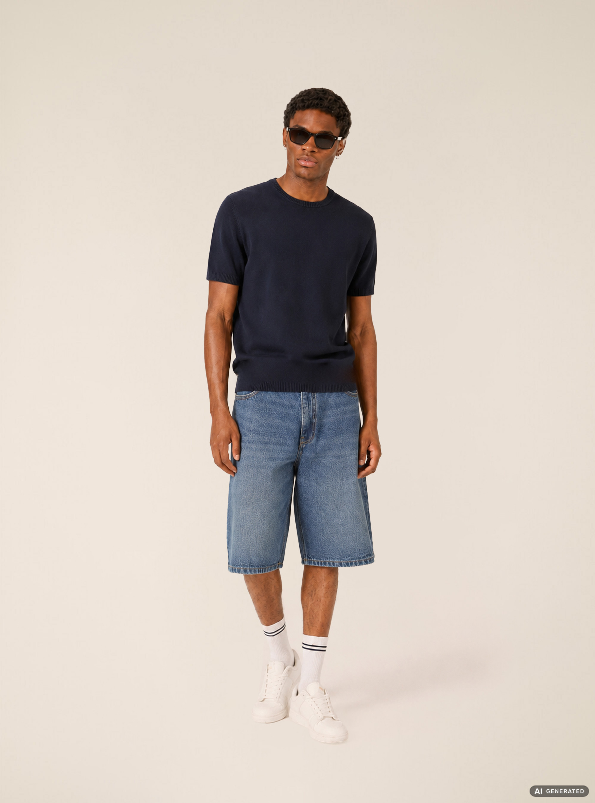 Kurz&auml;rmeliges leichtes Strick-T-Shirt, NA1 NAVY DARK