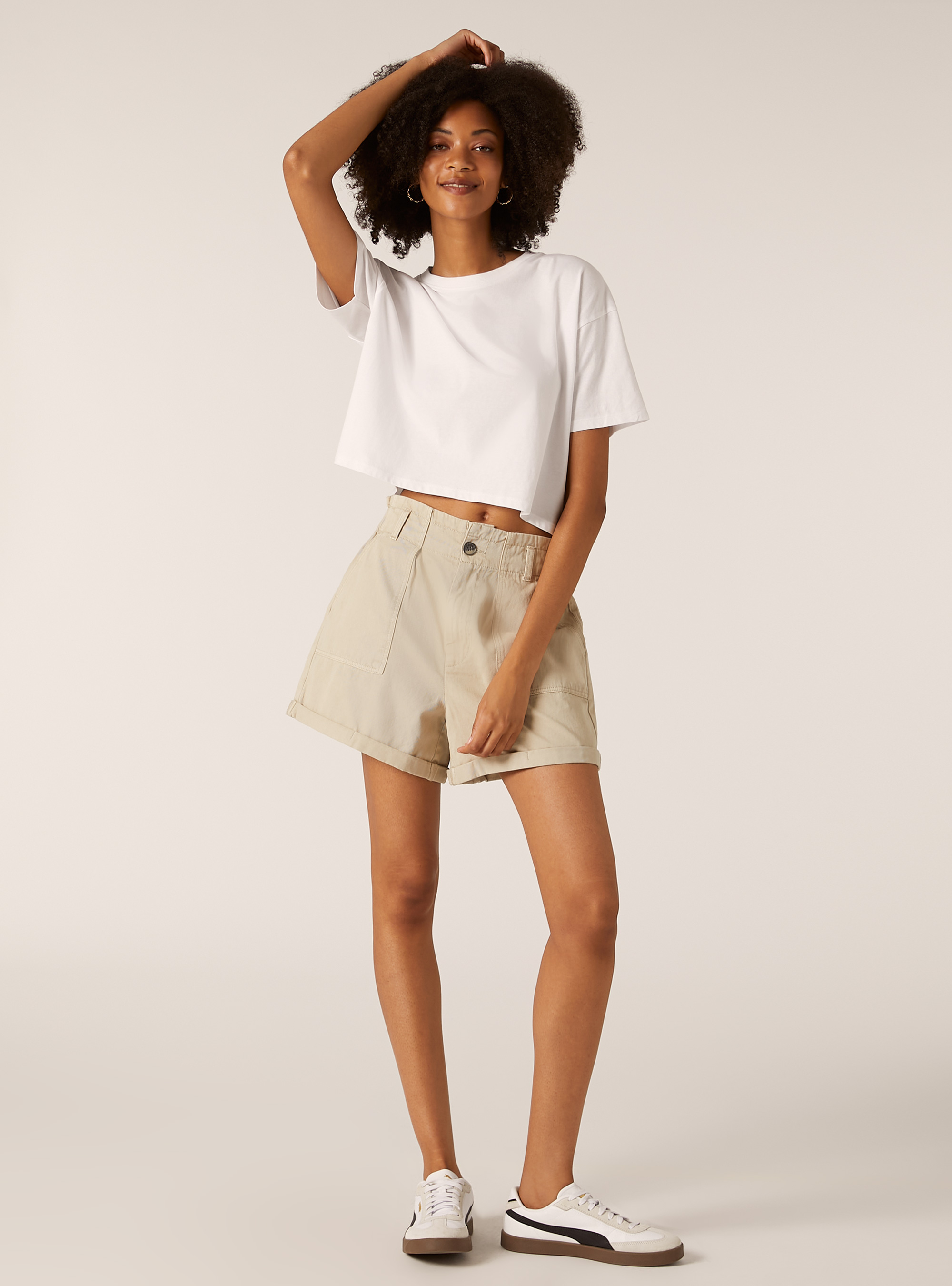 Short avec poches et taille bonbon, BG2 BEIGE MEDIUM
