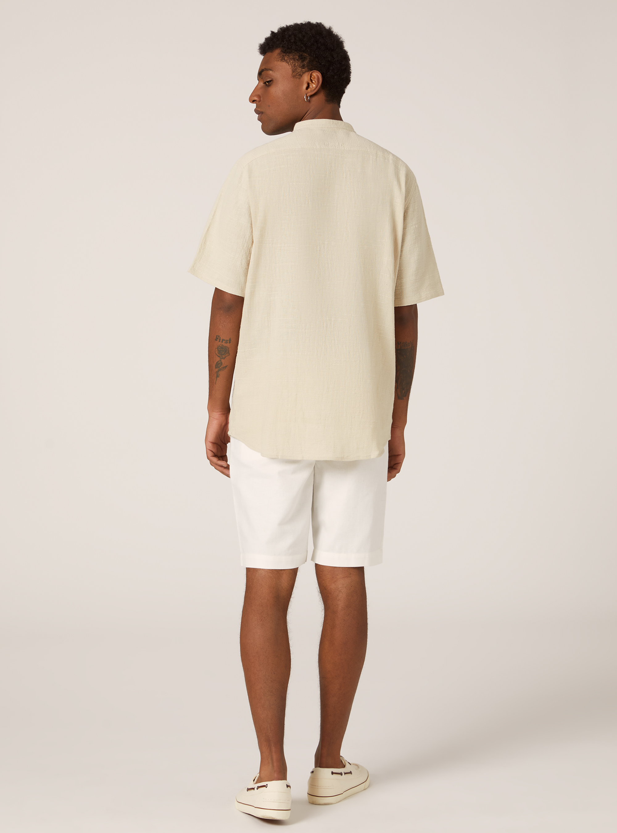 Chemise en lin mélangé à col coréen, BG3 BEIGE LIGHT