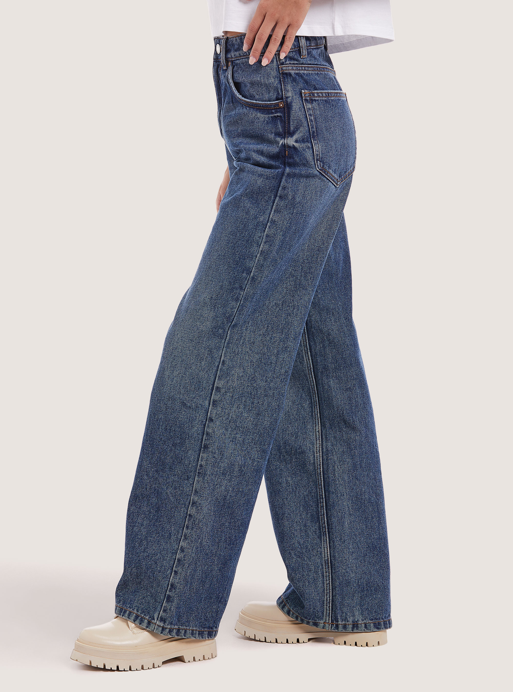 Cotton wide leg jeans, D002 MEDIUM DARK BLUE