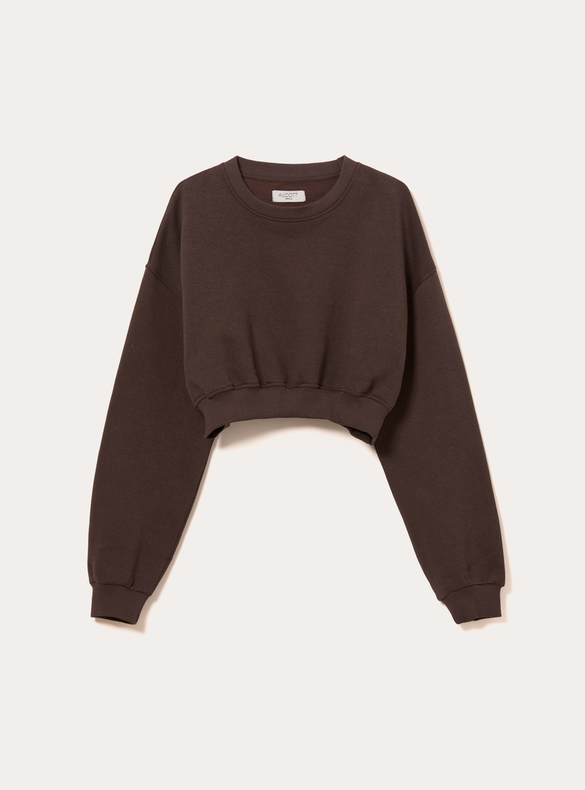Felpa girocollo in cotone crop, BR1 BROWN DARK
