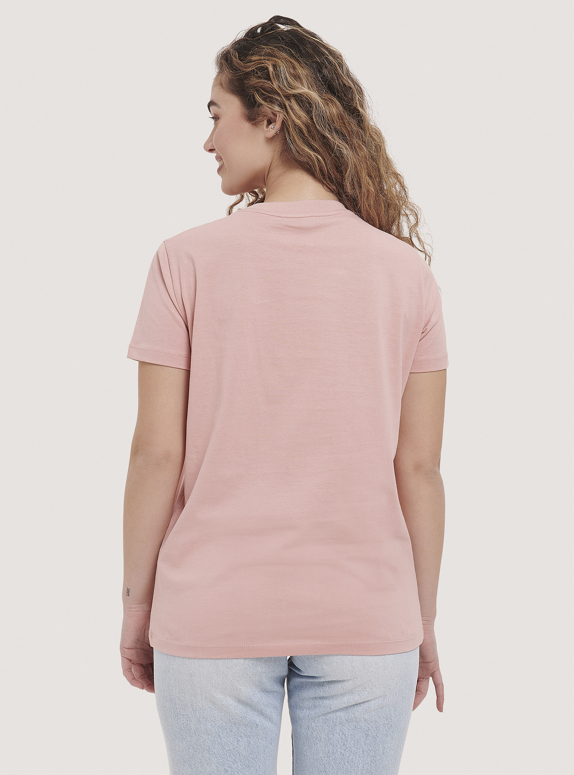 Camiseta b&aacute;sica de algod&oacute;n con cuello redondo, ROSA