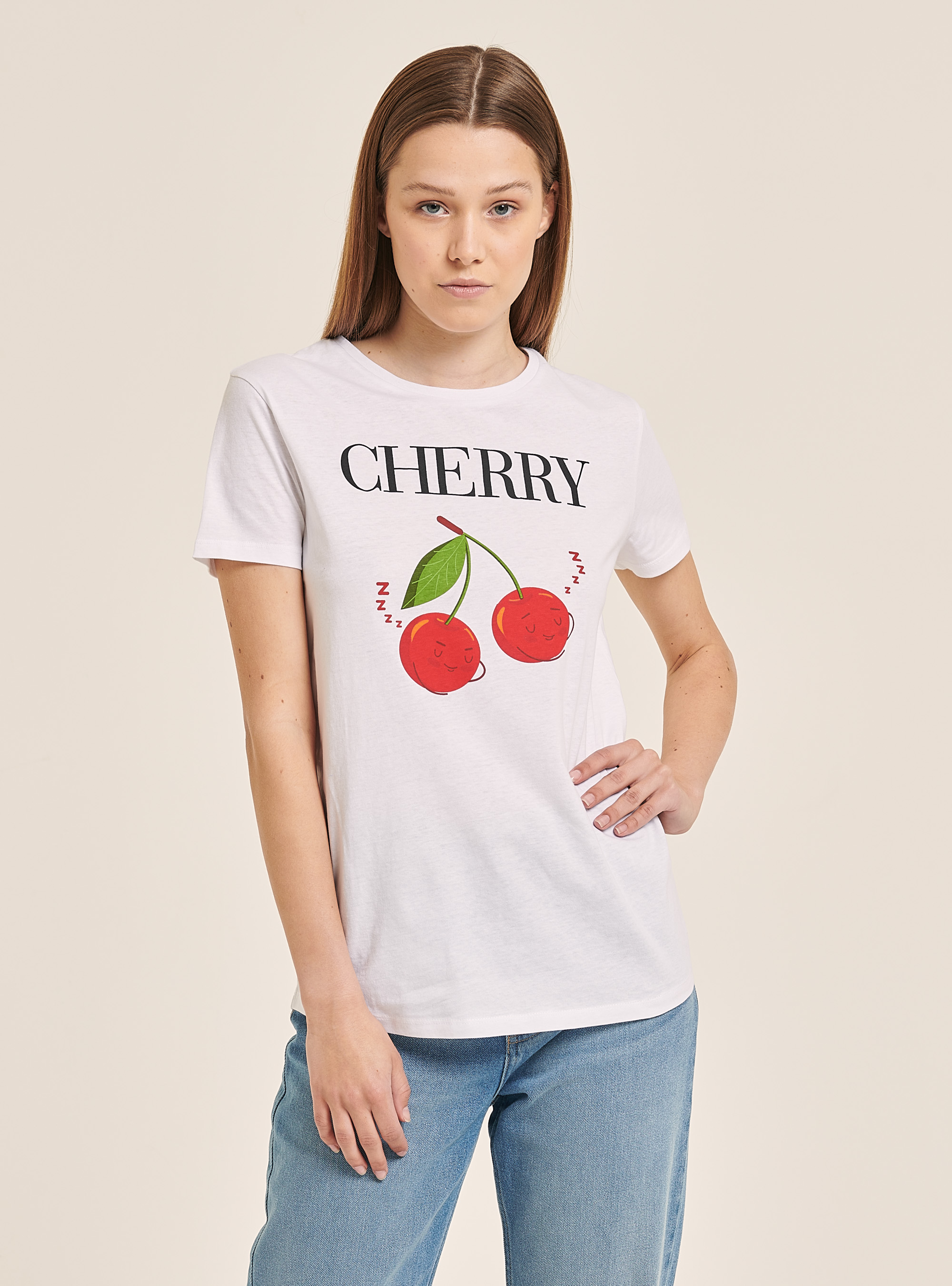 T-shirt coloré avec imprimé, C099 WHITE