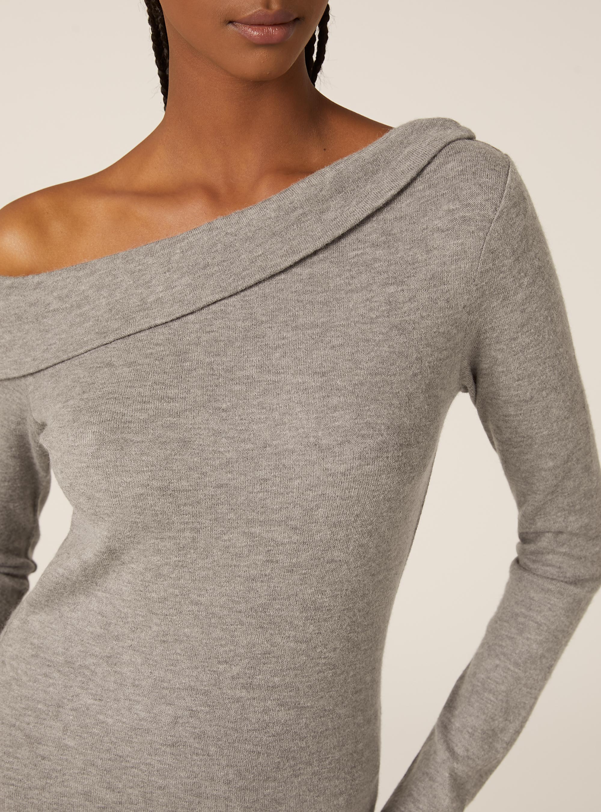 Maglia scollo bardot, MGY1 GREY MEL DARK