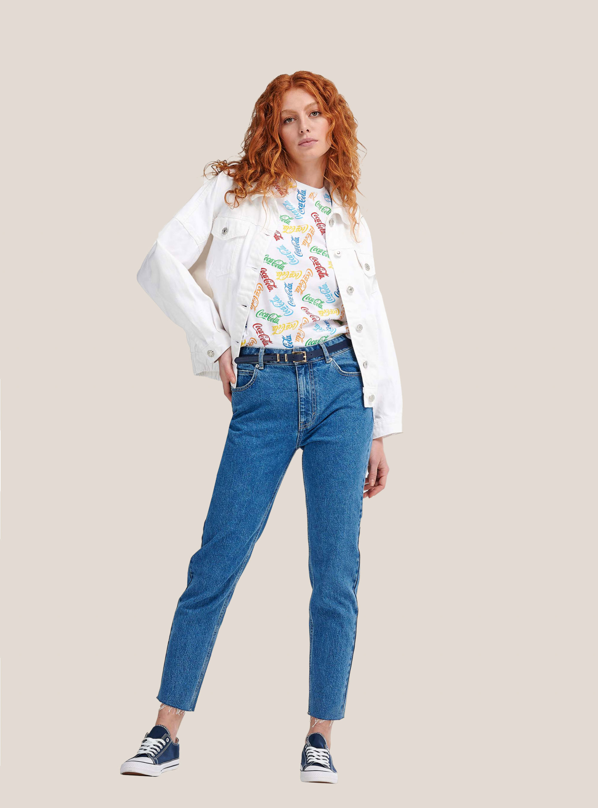 Giubbotto denim oversize fit con elastico in vita, BIANCO
