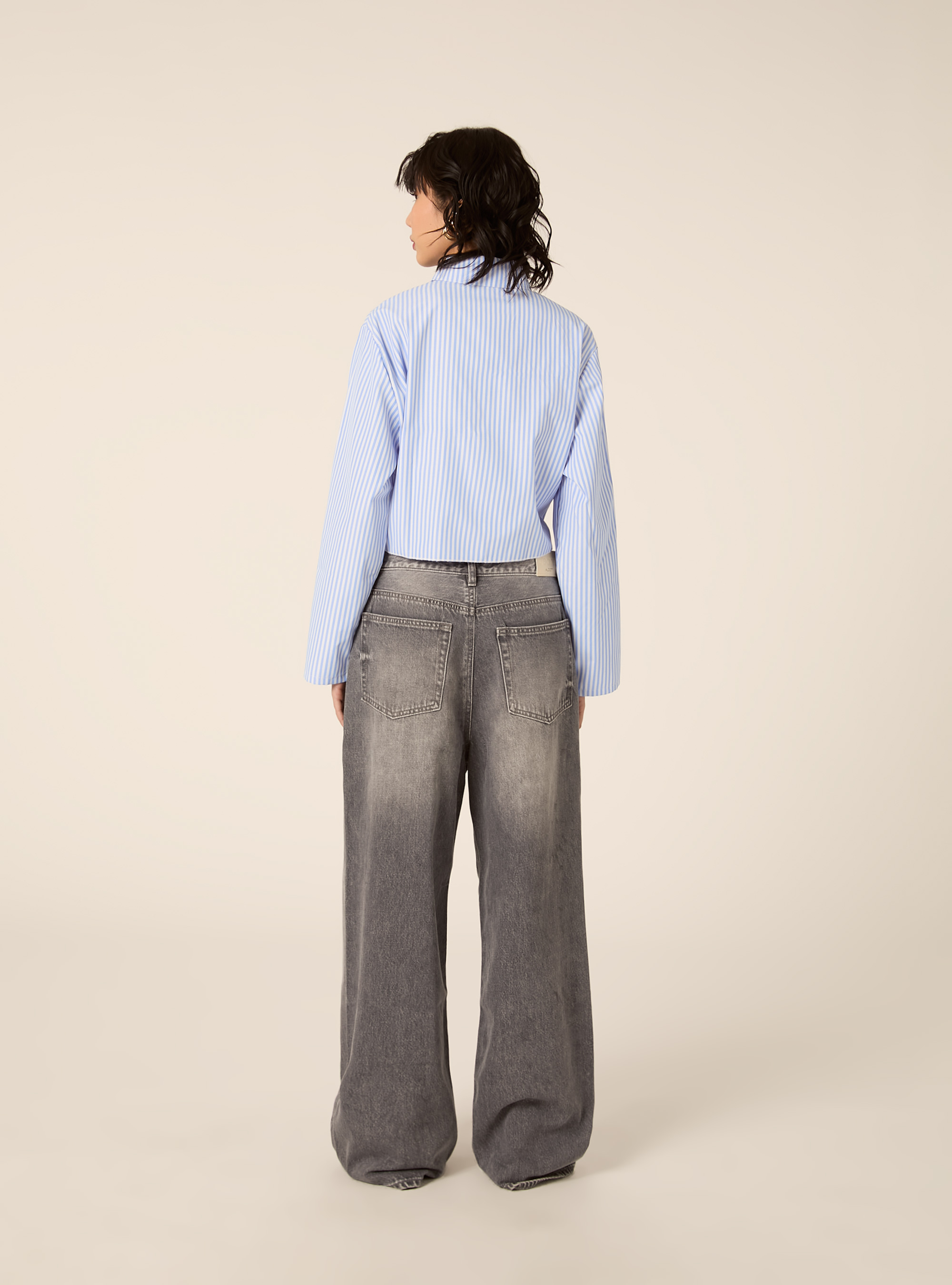 Camicia crop a righe con nodo, AZ3 AZURE LIGHT