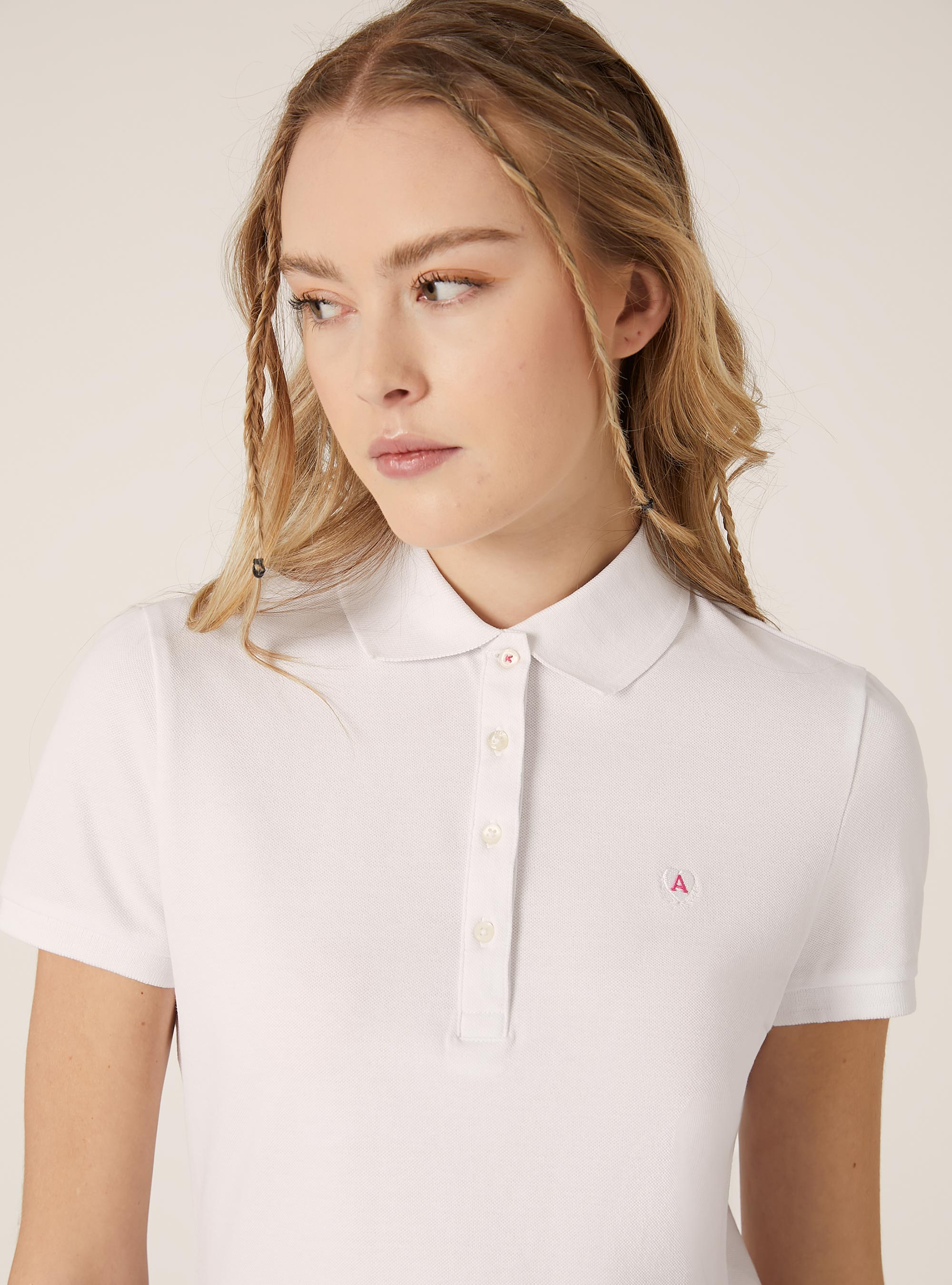 Polo in cotone piquet con ricamo, WH3 WHITE
